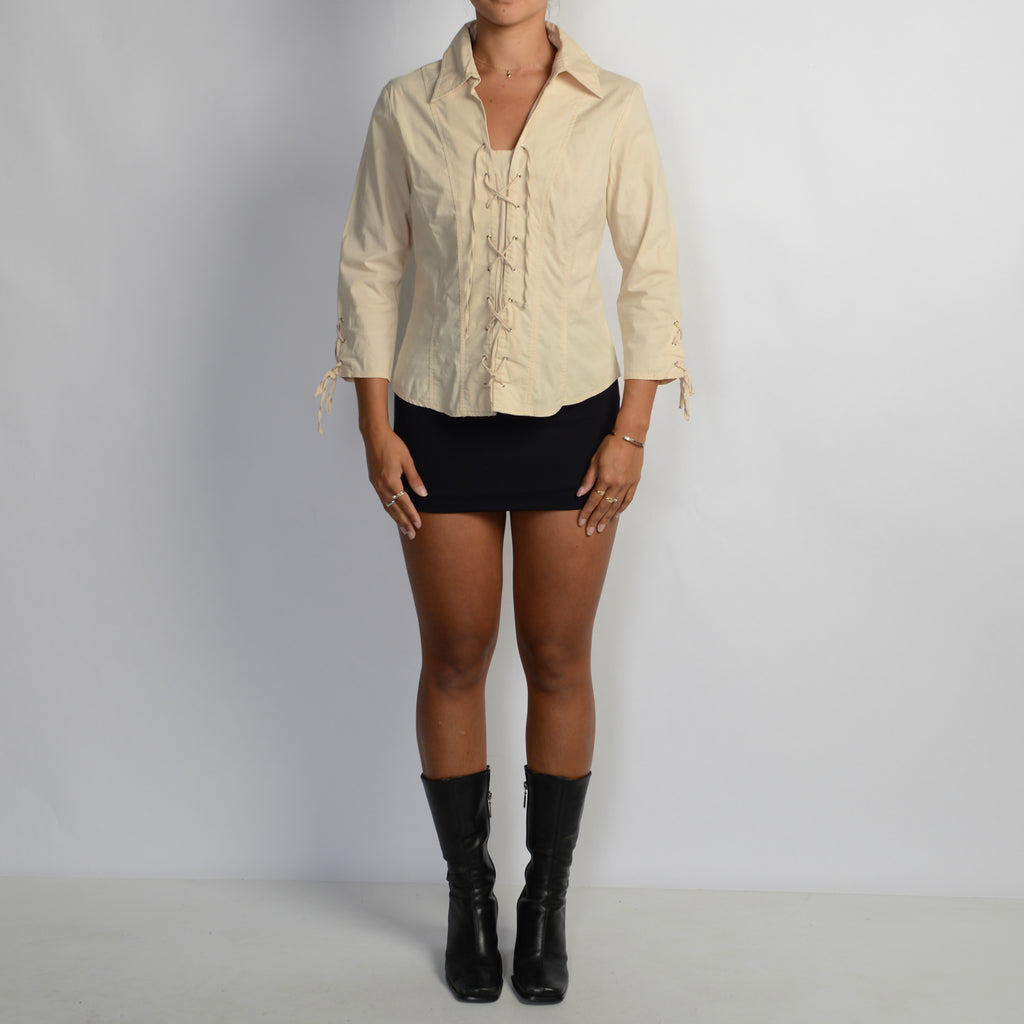 BEIGE LACE UP BLOUSE