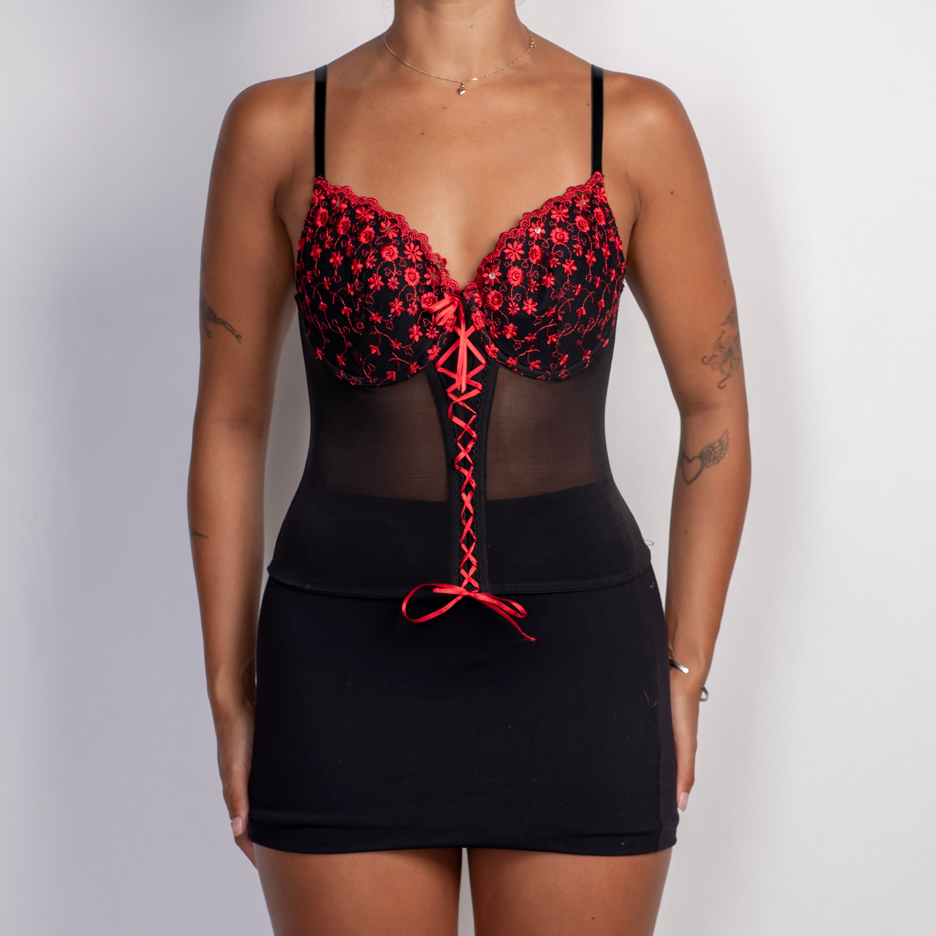 RED EMBROIDERED BUSTIER
