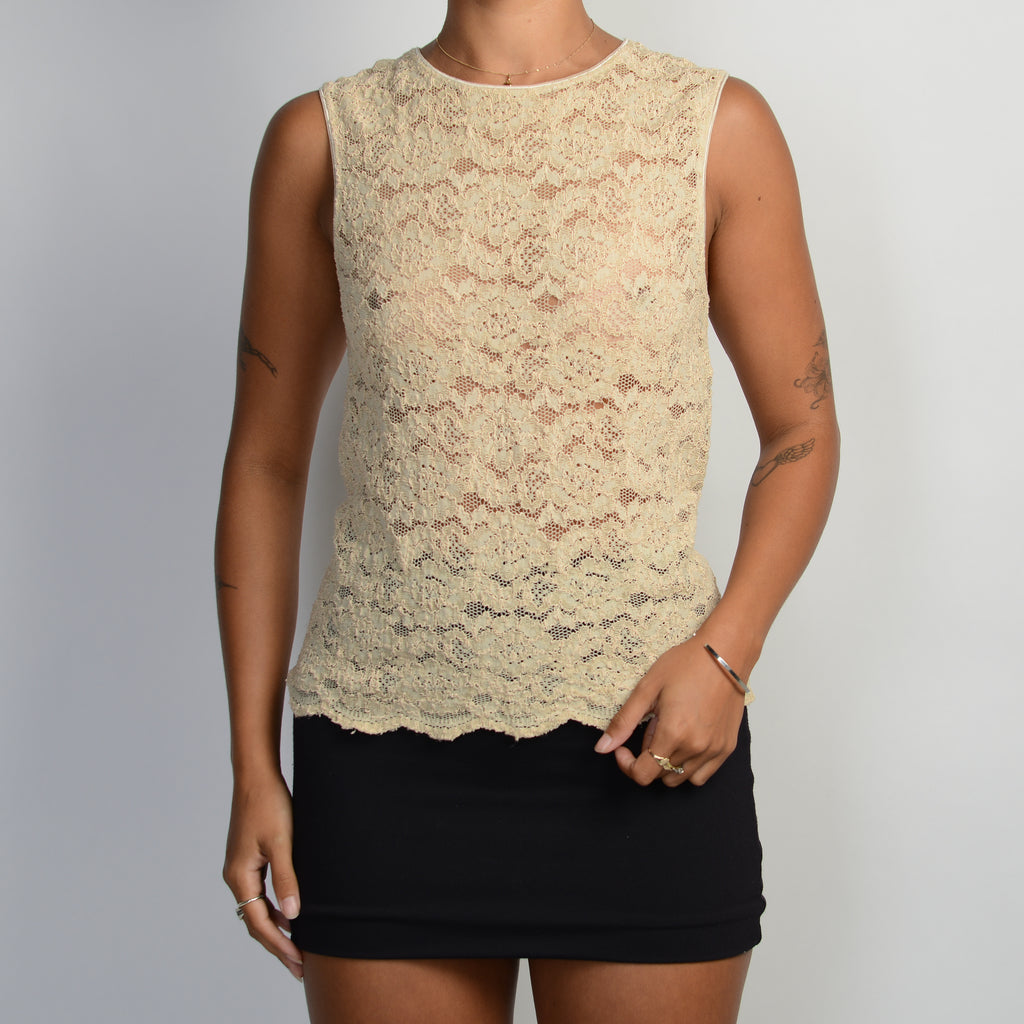 BEIGE STRETCH LACE TOP