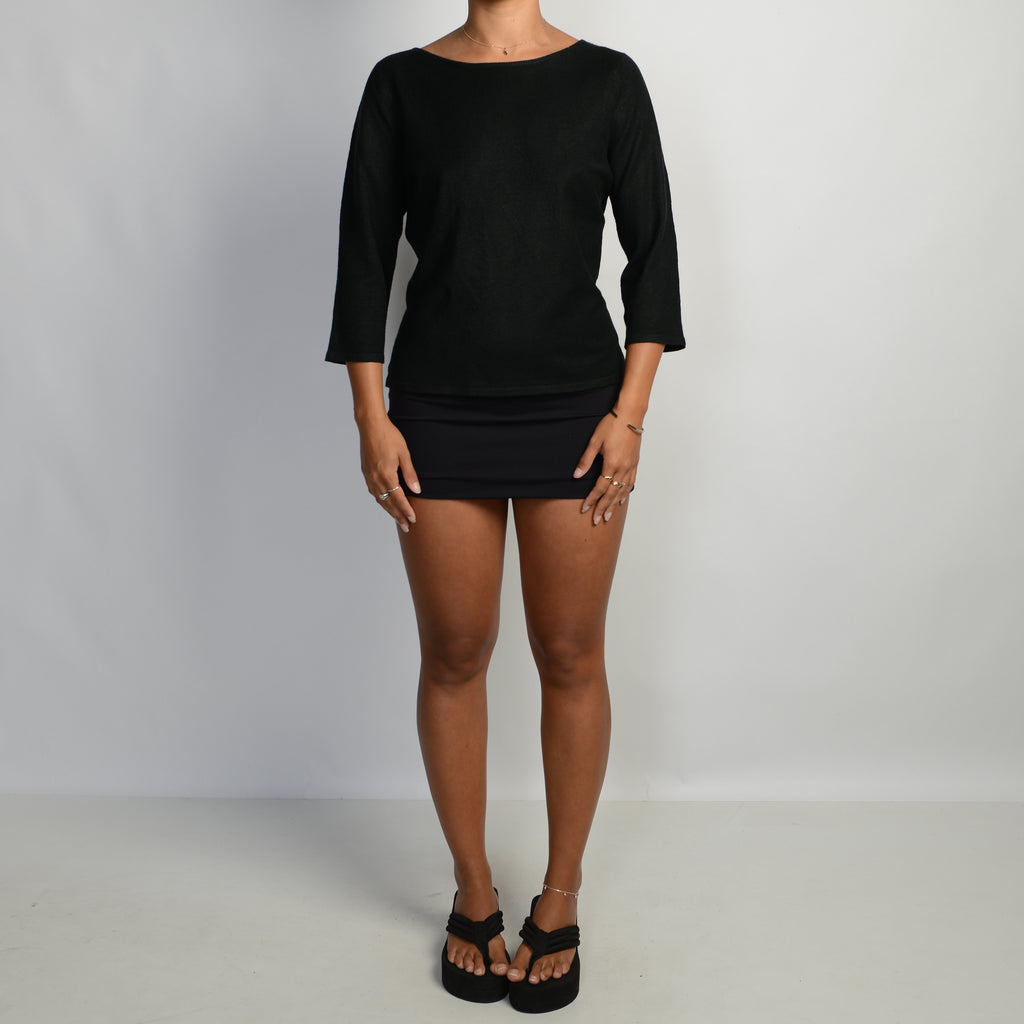 BLACK KNIT 3/4 SLEEVE TOP