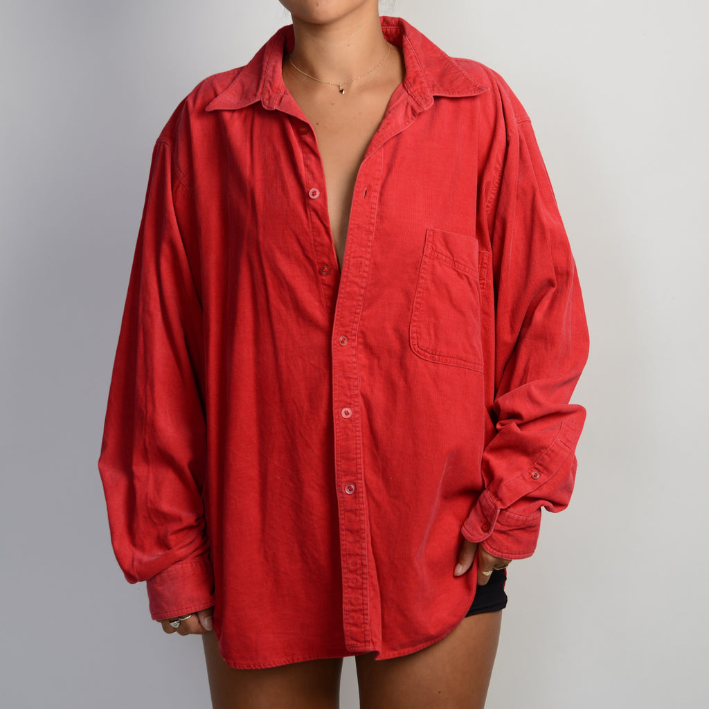 RED BUTTON UP SHIRT