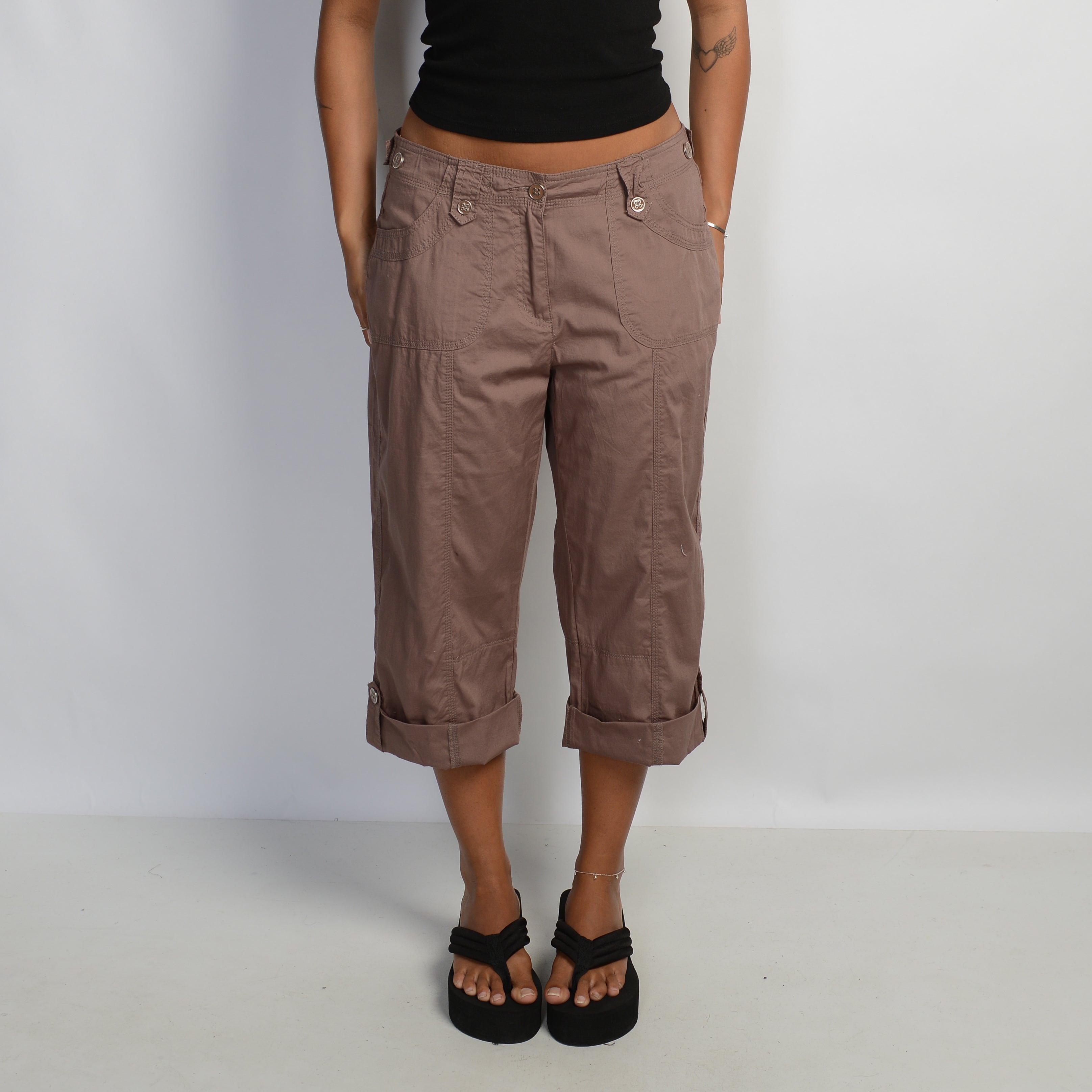BROWN CROP CARGO PANTS