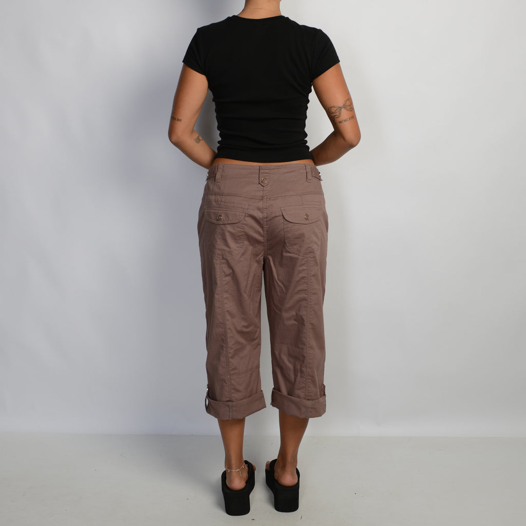 BROWN CROP CARGO PANTS