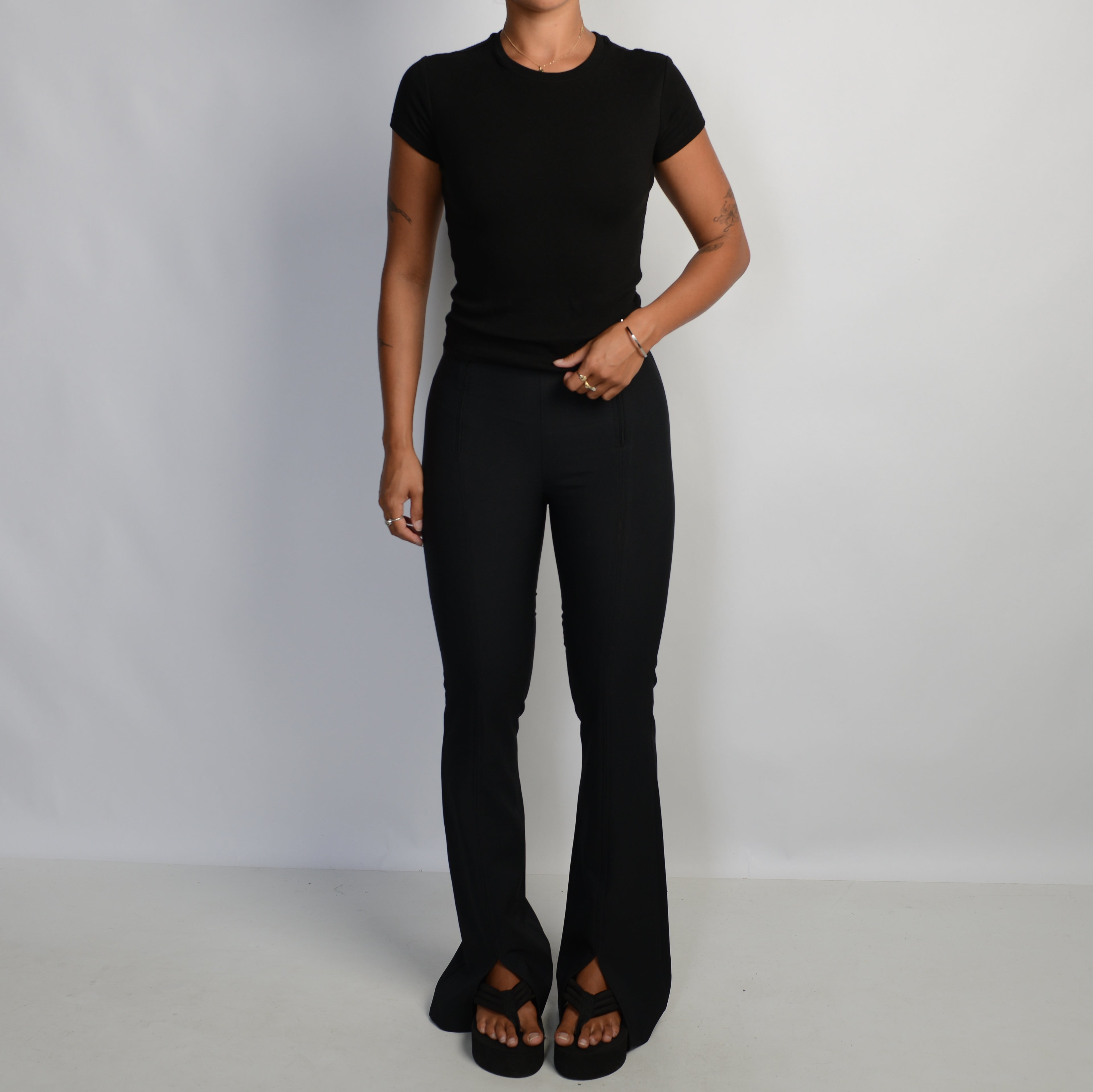 BLACK BOOTCUT ZIP PANTS