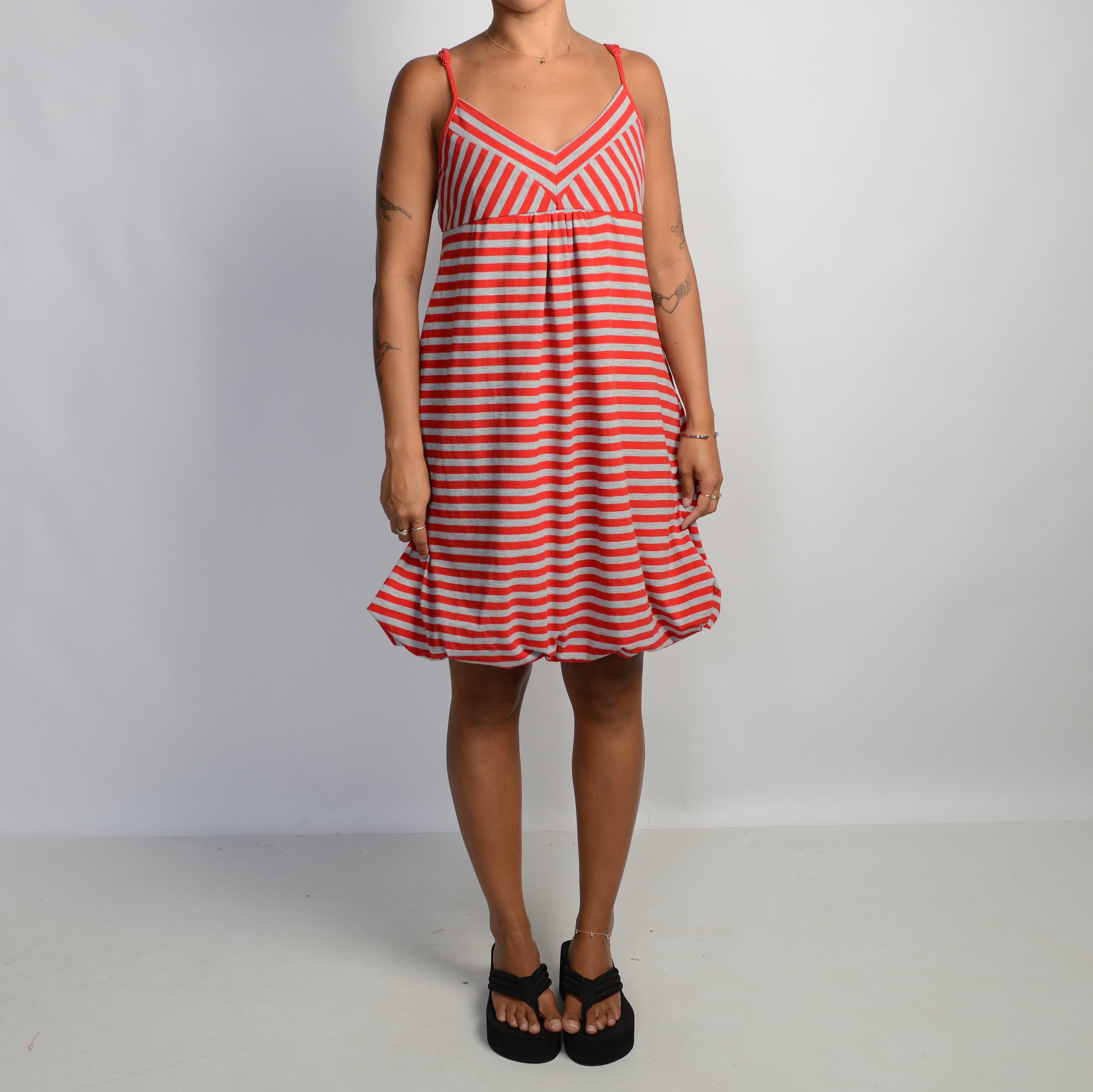 RED STRIPE BUBBLE DRESS