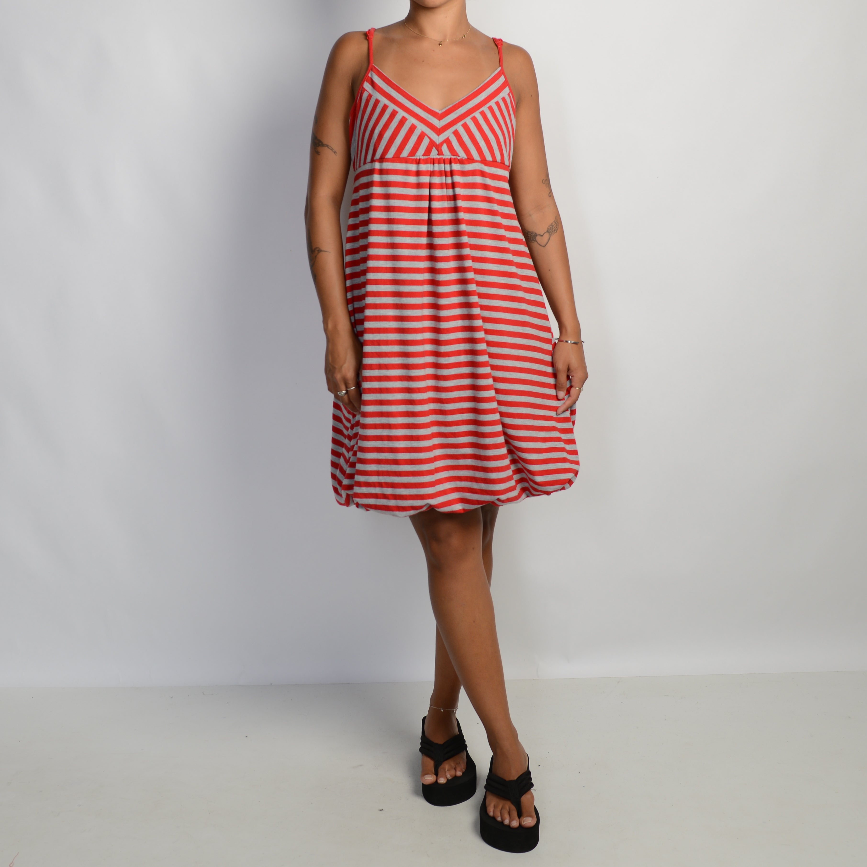 RED STRIPE BUBBLE DRESS