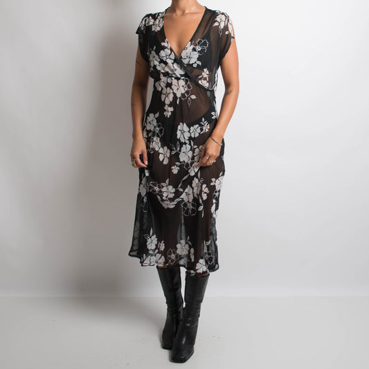 SHEER FLORAL MIDI DRESS