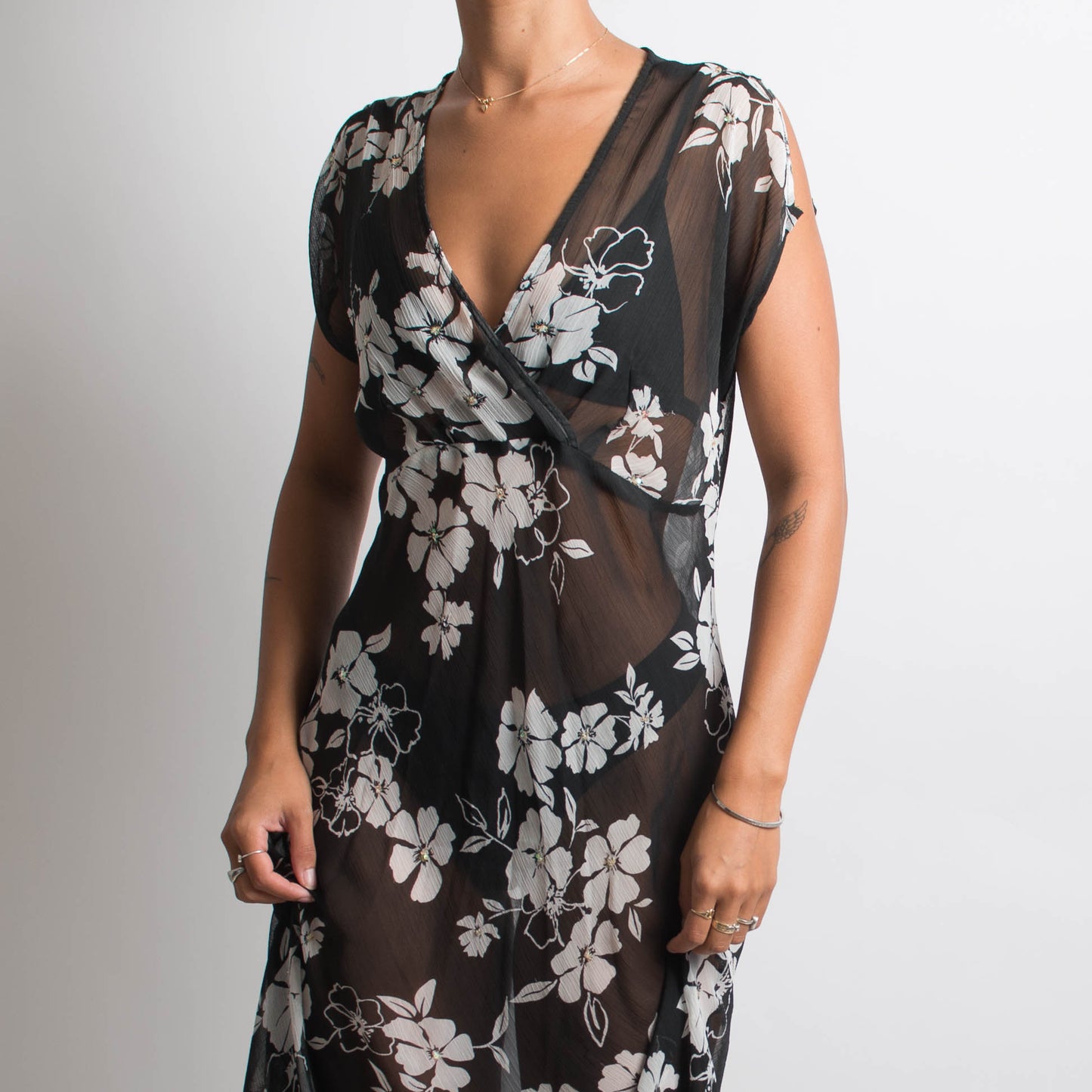 SHEER FLORAL MIDI DRESS