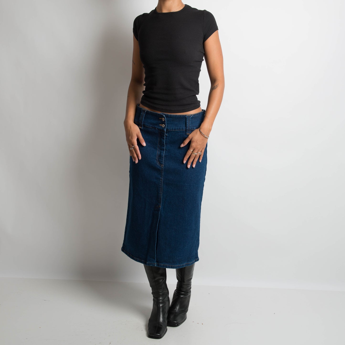 DARK DENIM MIDI SKIRT