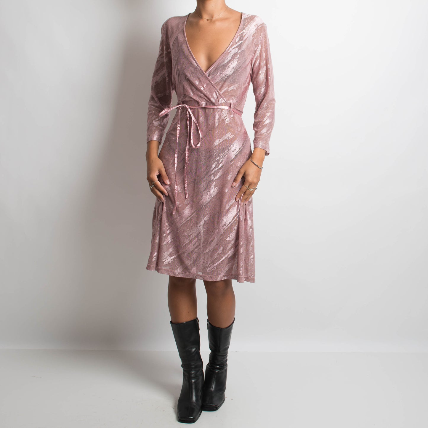 ROBE MIDI SEMI-TRANSPARENTE ROSE