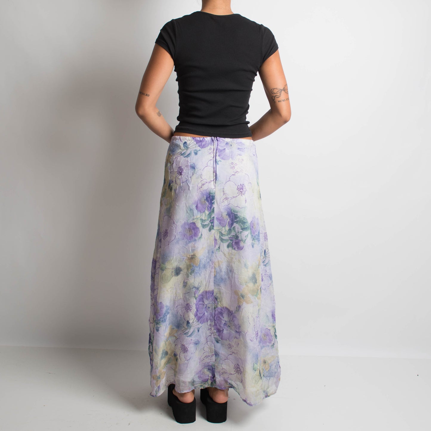 PURPLE FLORAL MAXI SKIRT