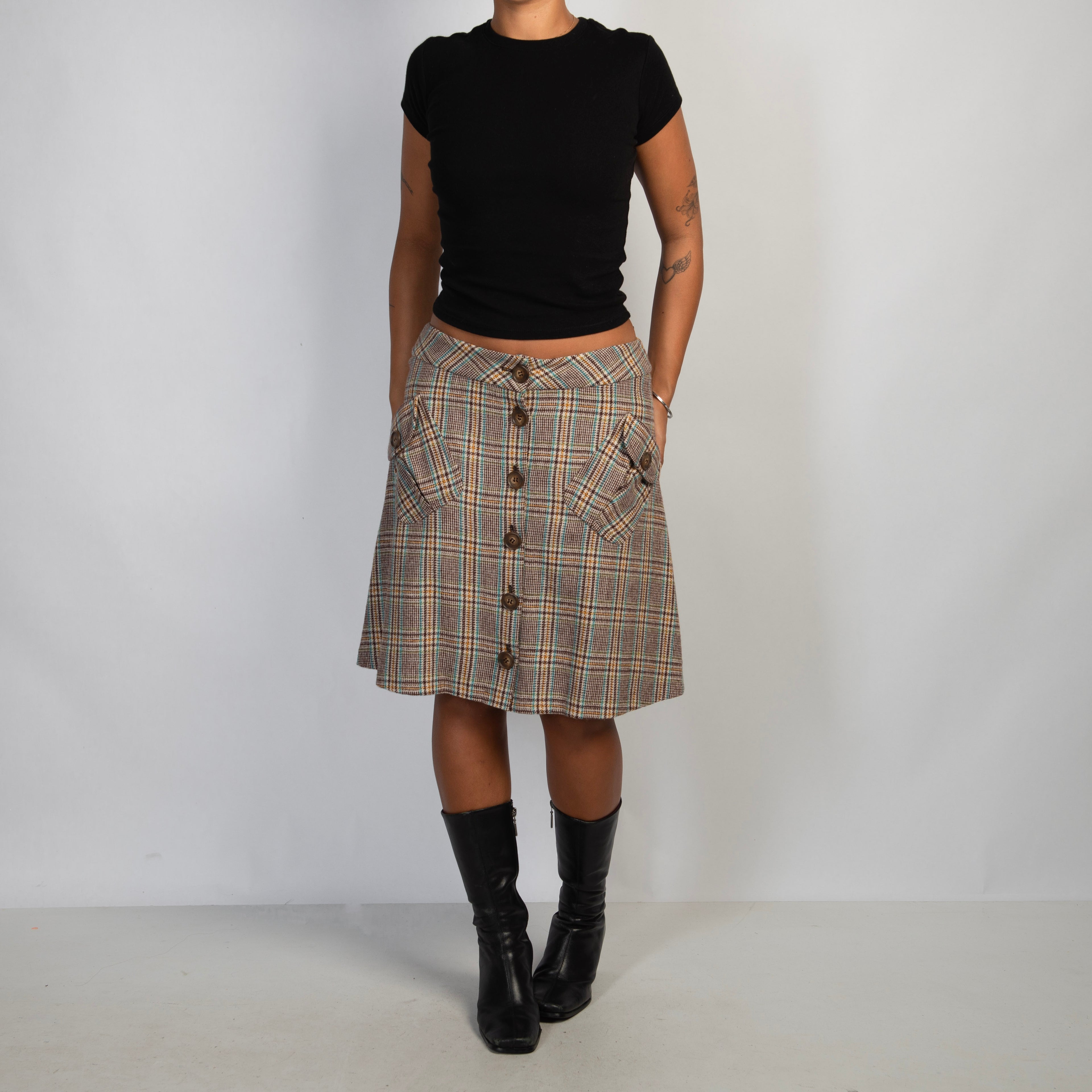 CHECK WOOL MIDI SKIRT