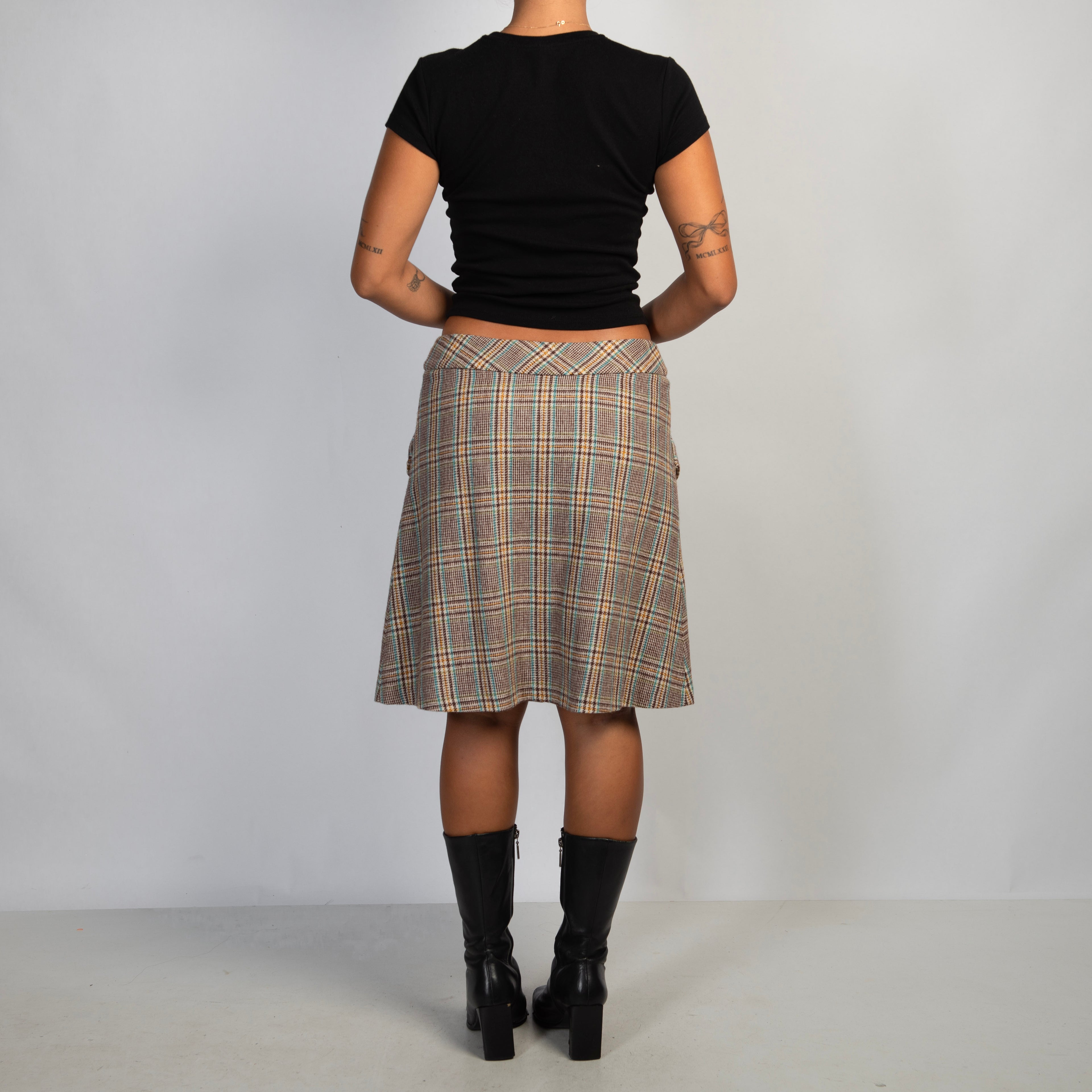 CHECK WOOL MIDI SKIRT