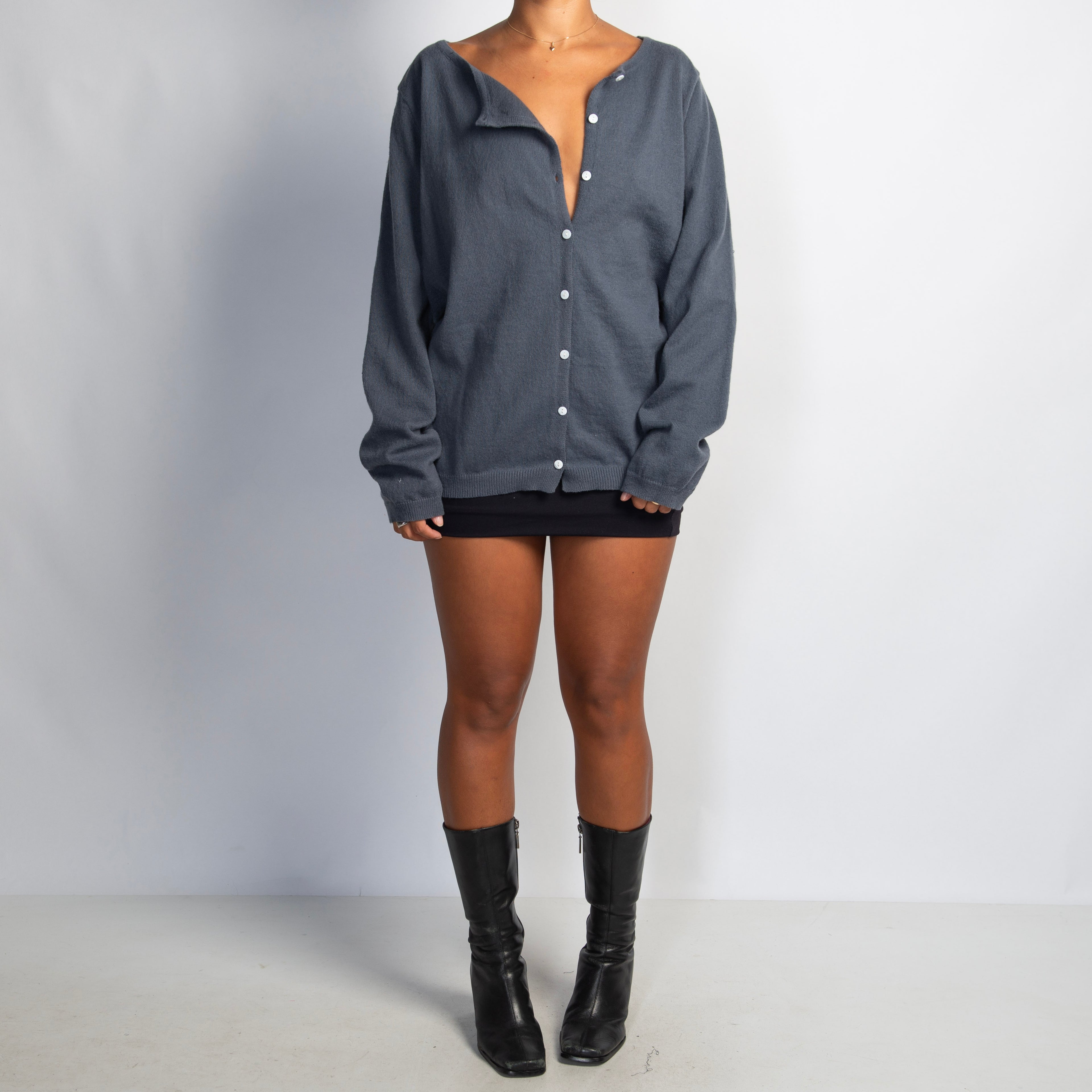 STEEL BLUE KNIT CARDIGAN