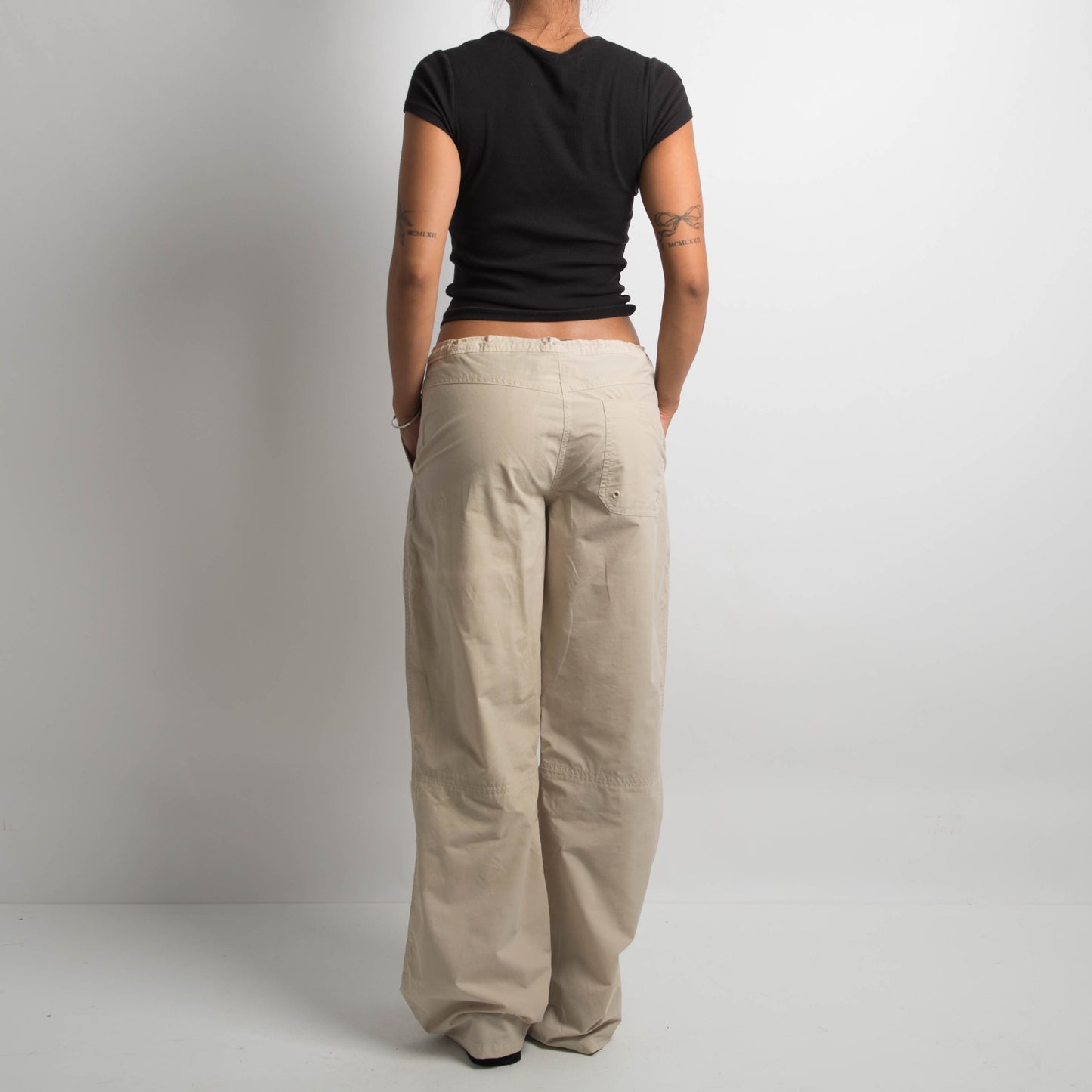 BEIGE UTILITY NYLON TROUSERS