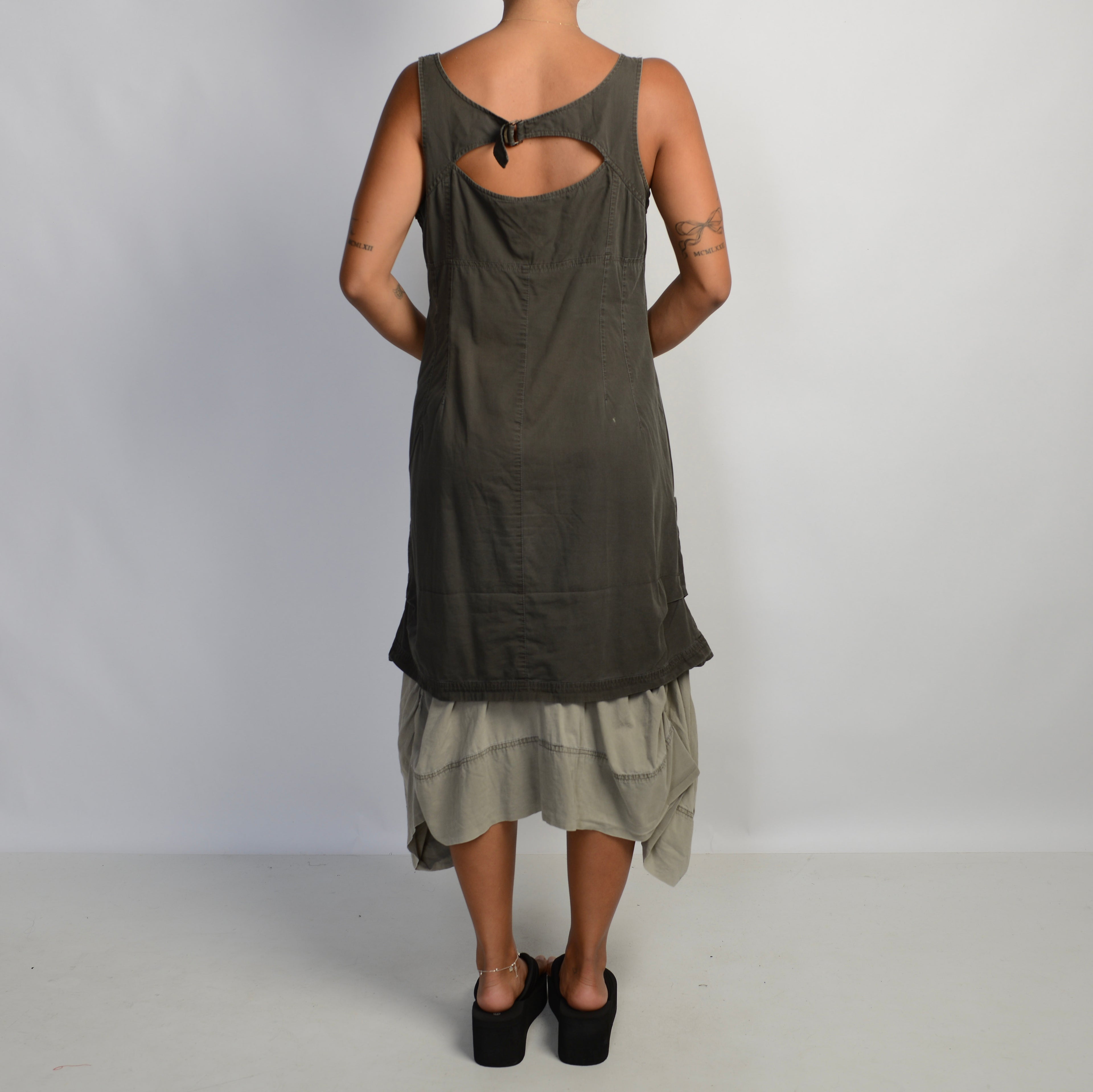 KHAKI LAYERED MIDI DRESS