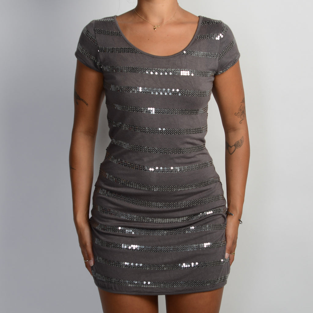 GREY SEQUIN STRIPE DRESS