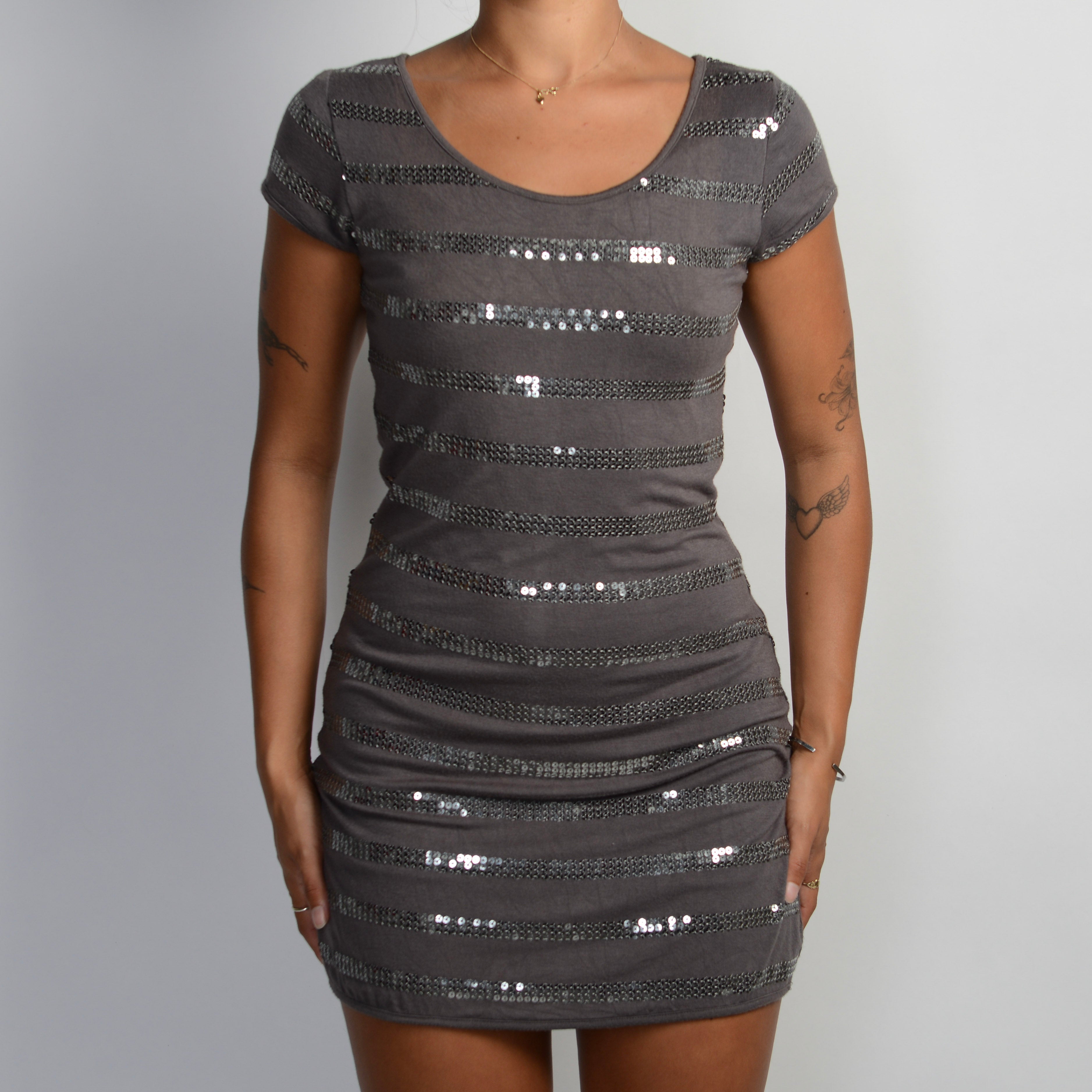 GREY SEQUIN STRIPE DRESS