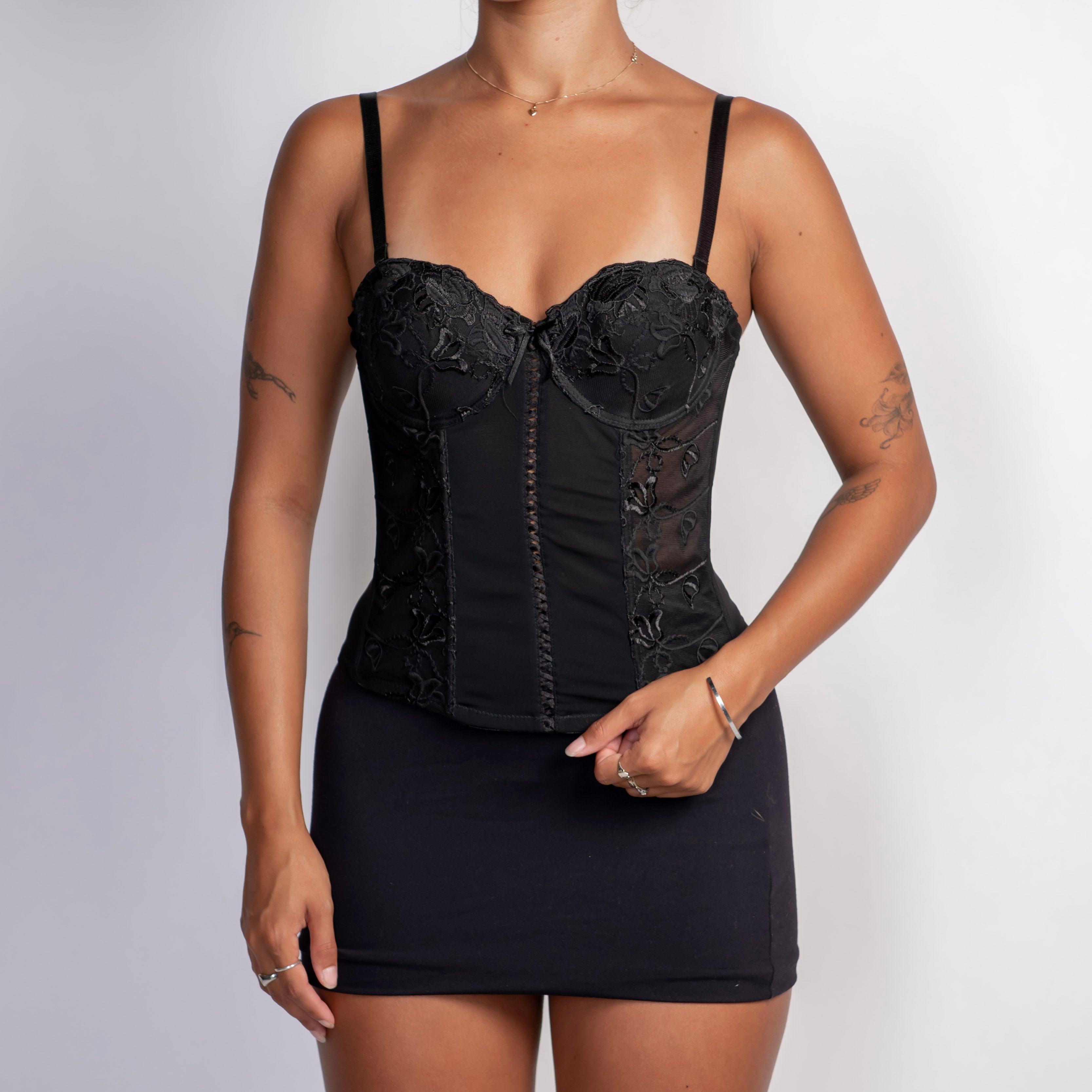 BLACK EMBROIDERED BUSTIER