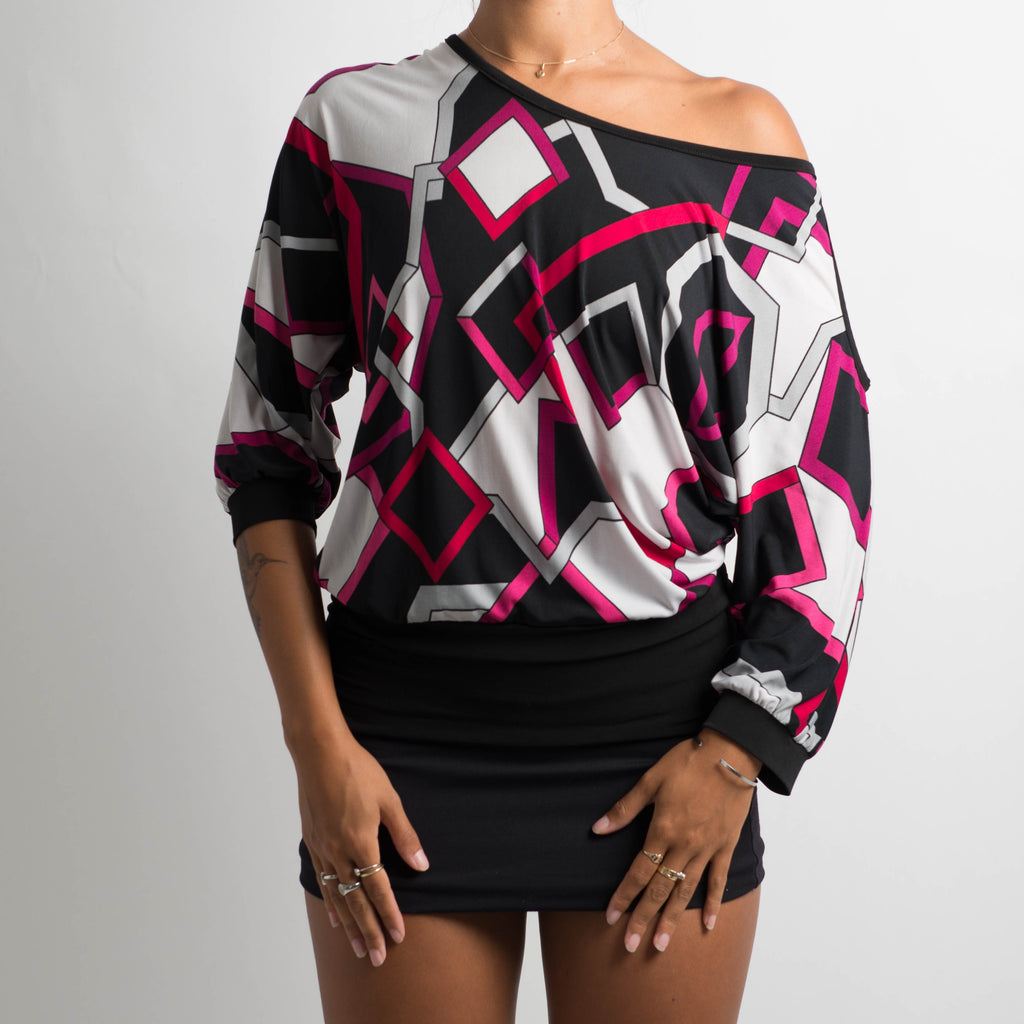 PATTERNED COLD SHOULDER TOP