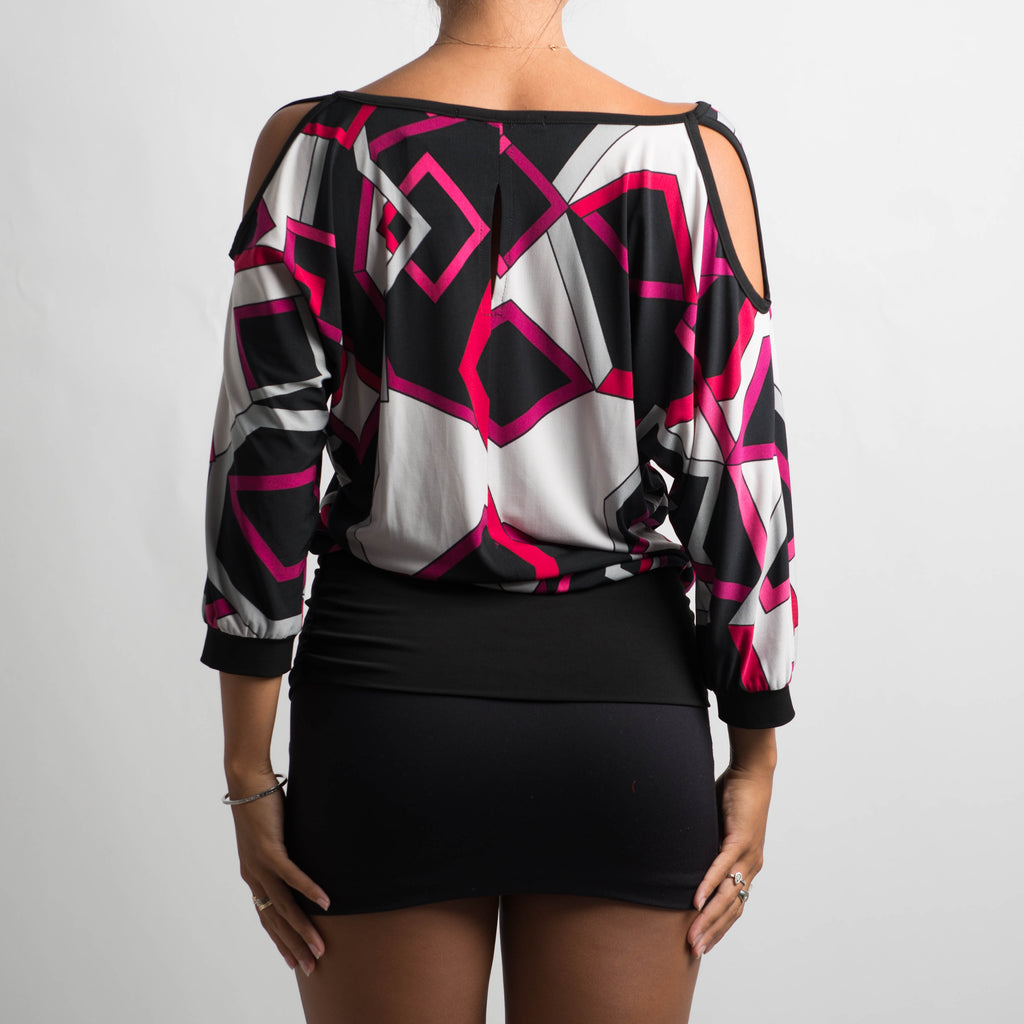 PATTERNED COLD SHOULDER TOP