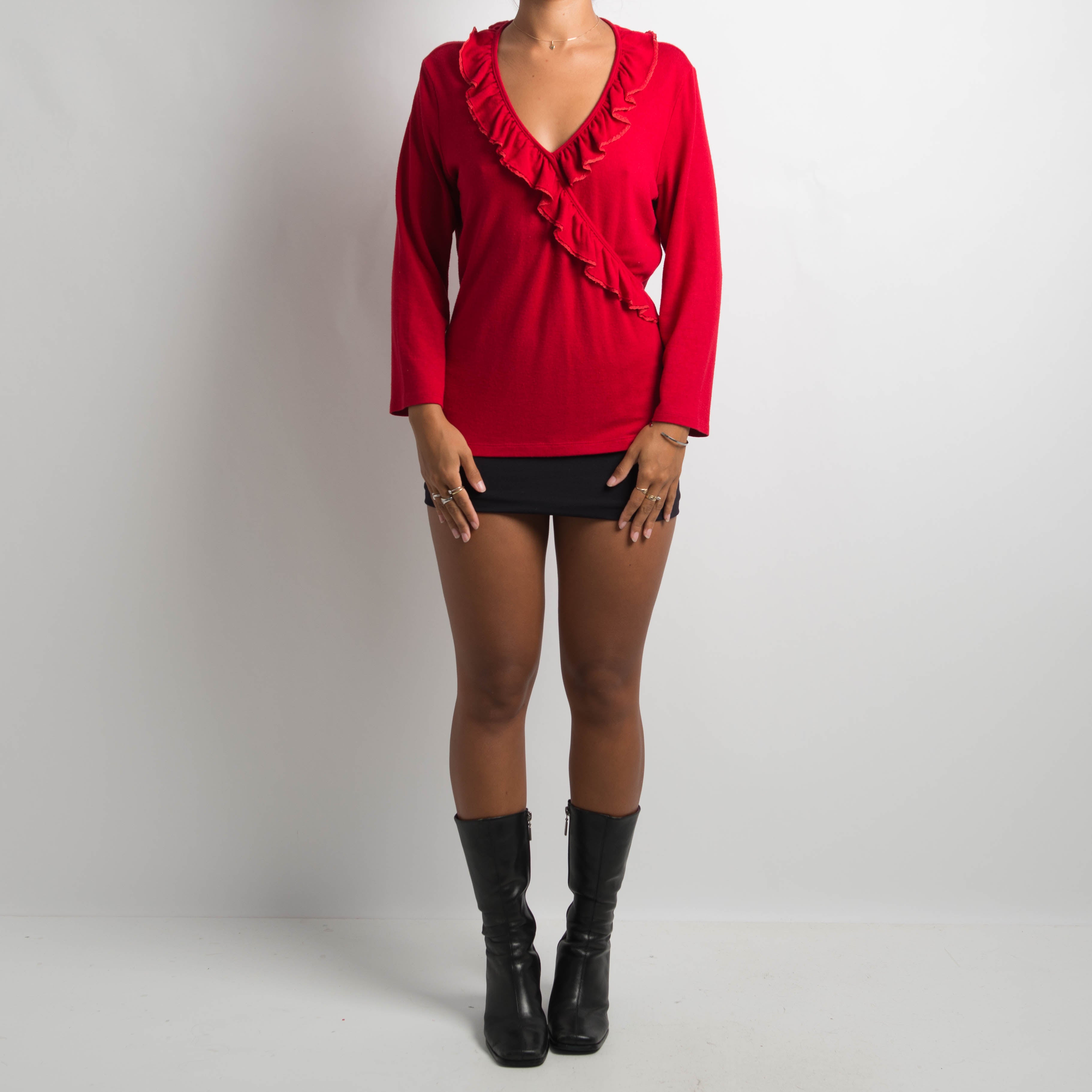 RED RUFFLE LONG SLEEVE