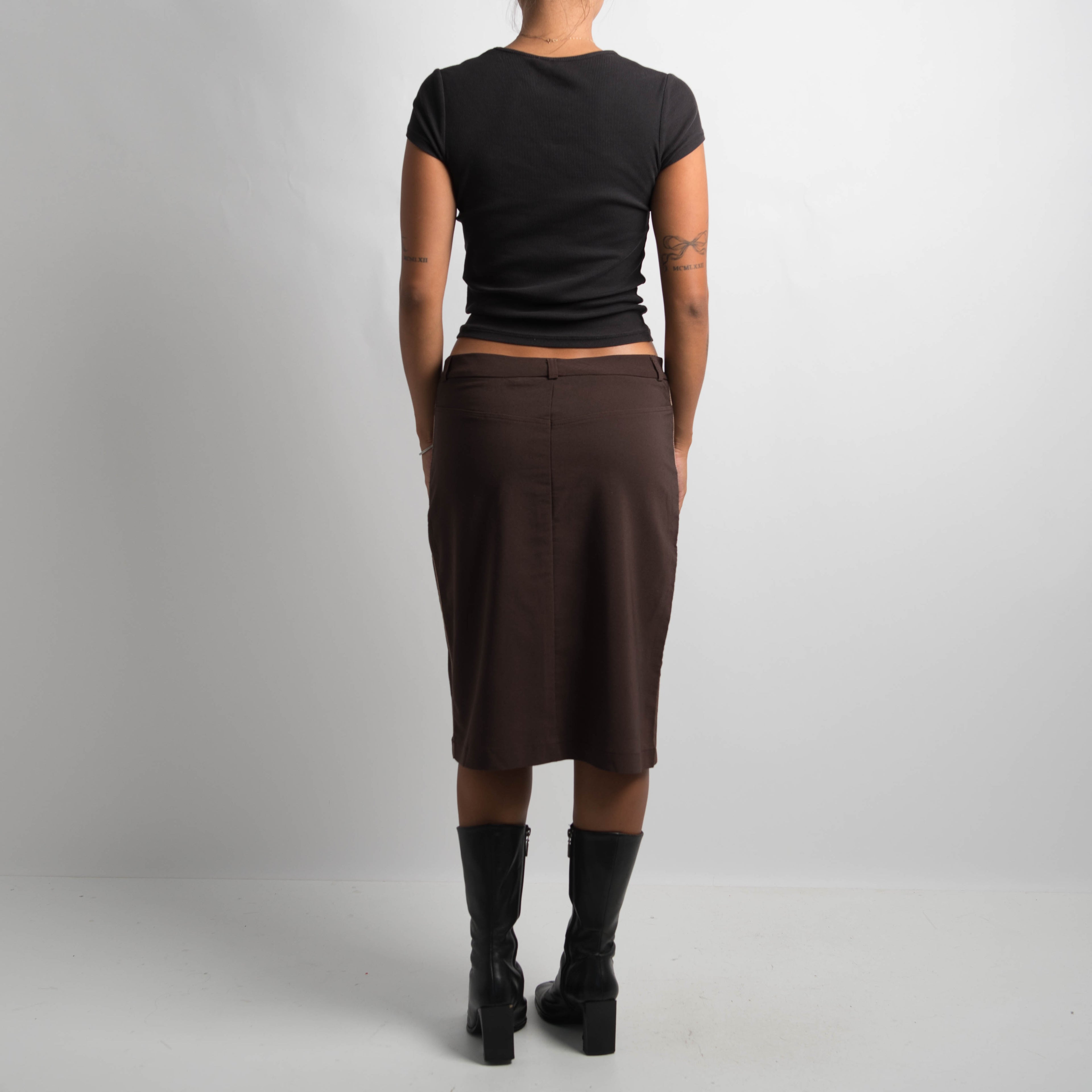 BROWN TRIM MIDI SKIRT