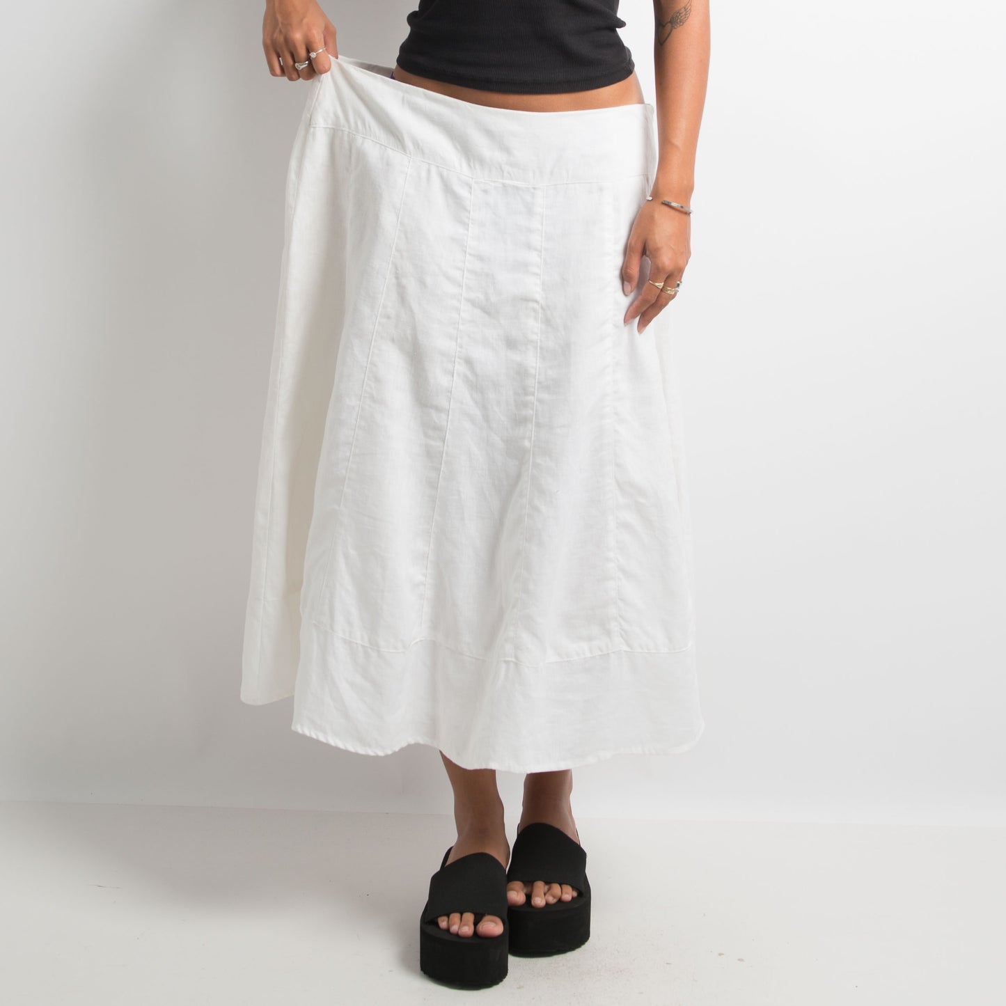 WHITE LINEN MIDI SKIRT