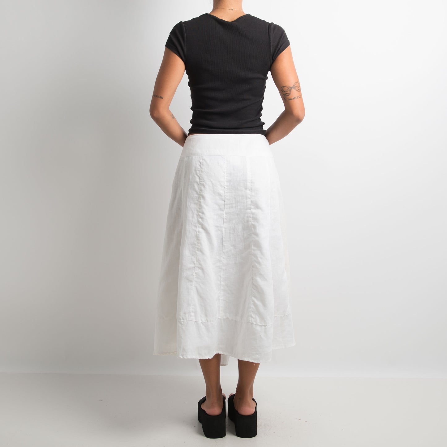 WHITE LINEN MIDI SKIRT