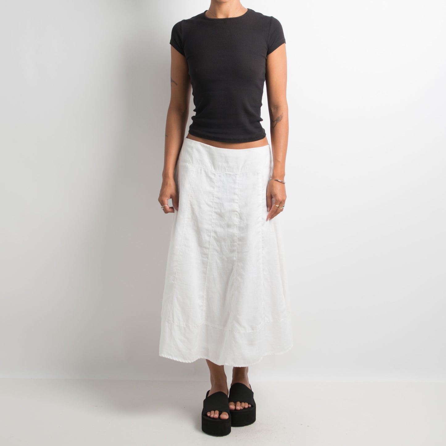 WHITE LINEN MIDI SKIRT