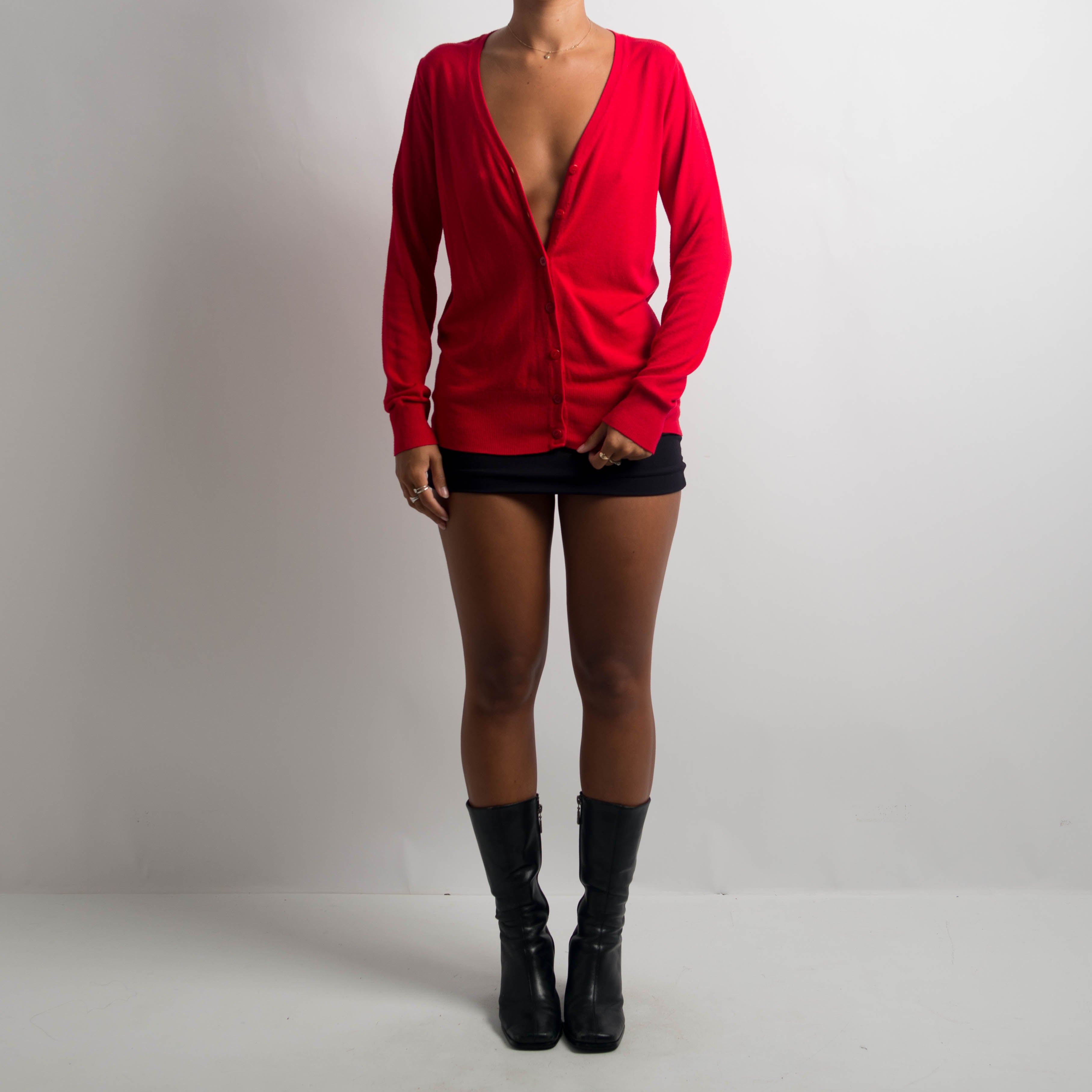 CLASSIC RED KNIT CARDIGAN