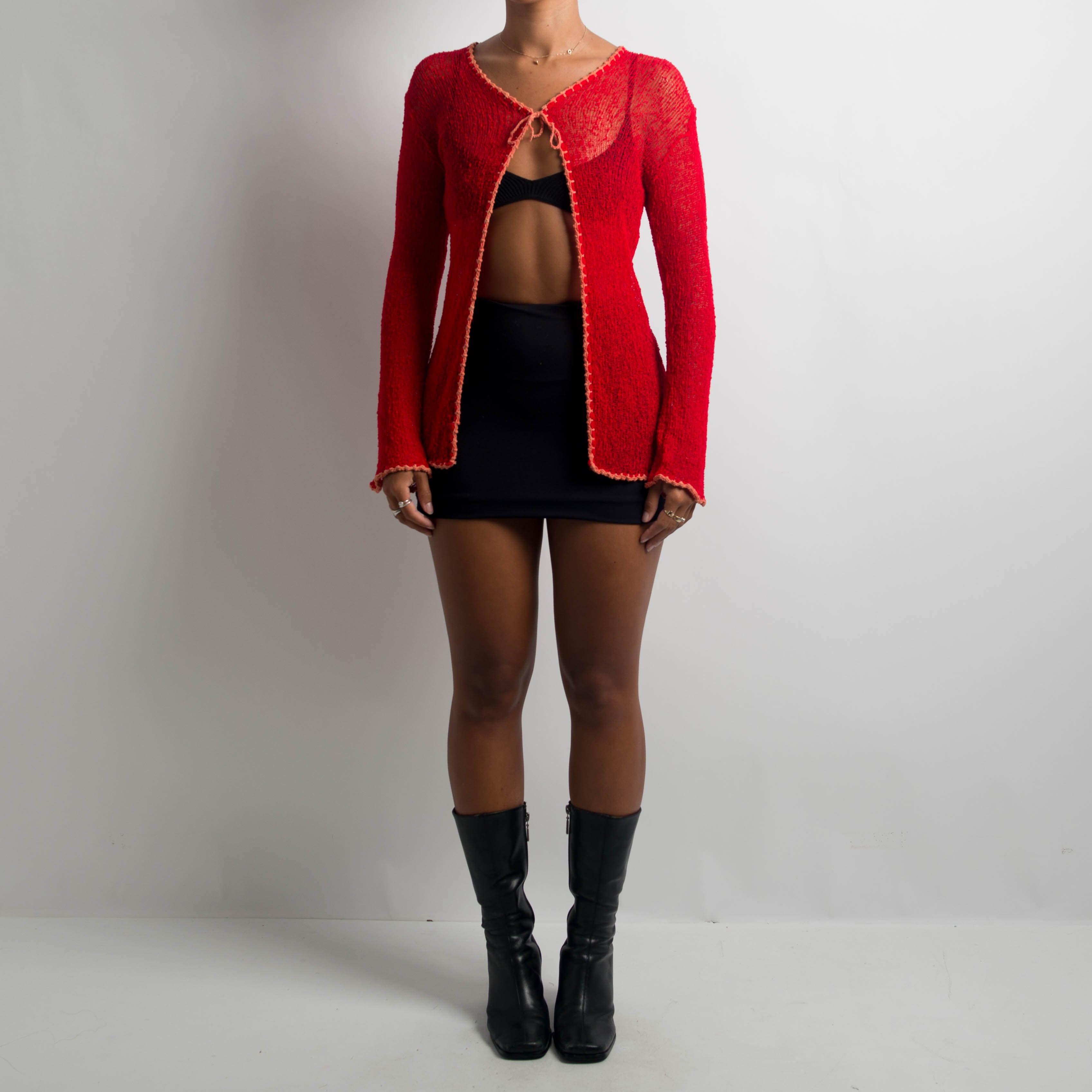 RED TIE FRONT KNIT TOP