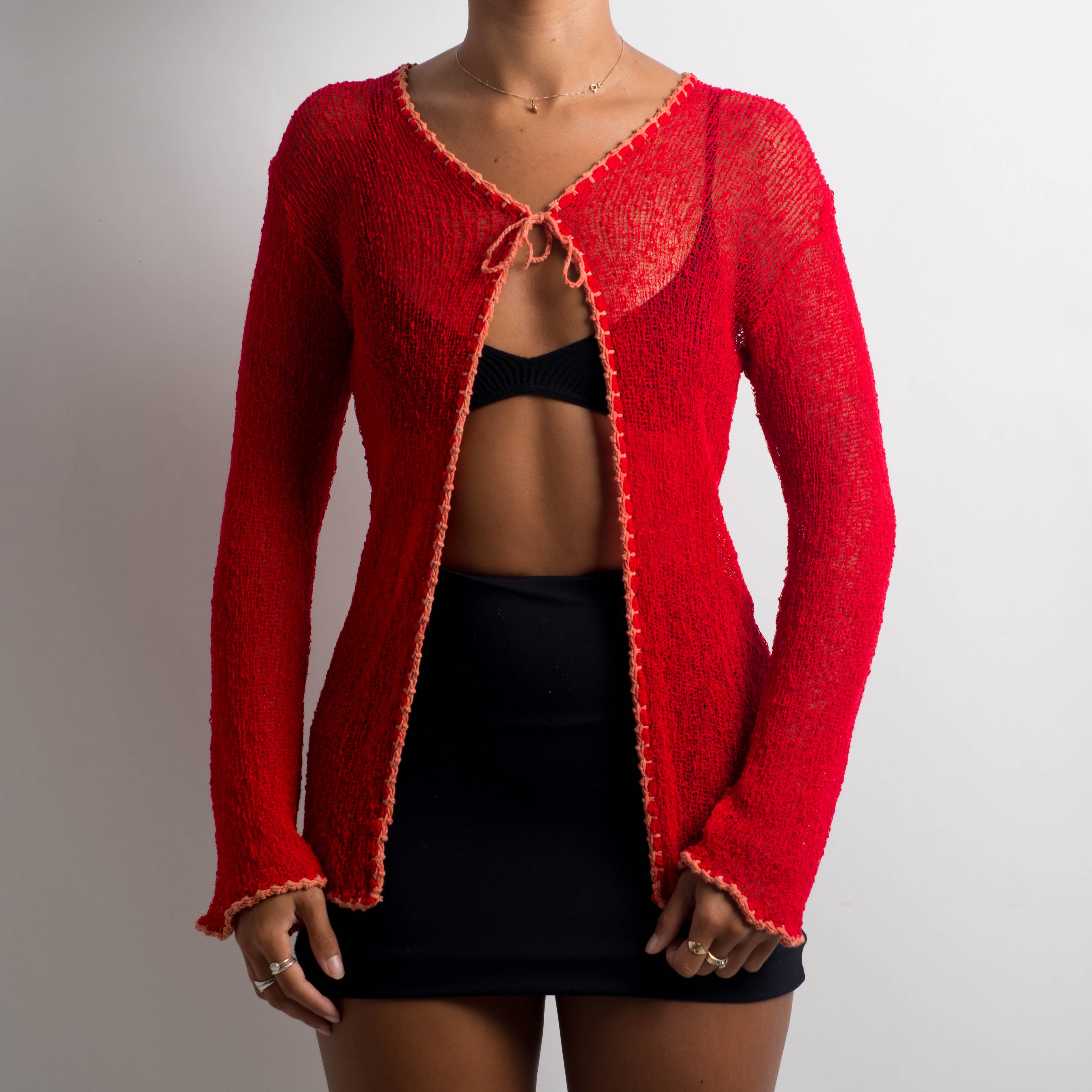 RED TIE FRONT KNIT TOP