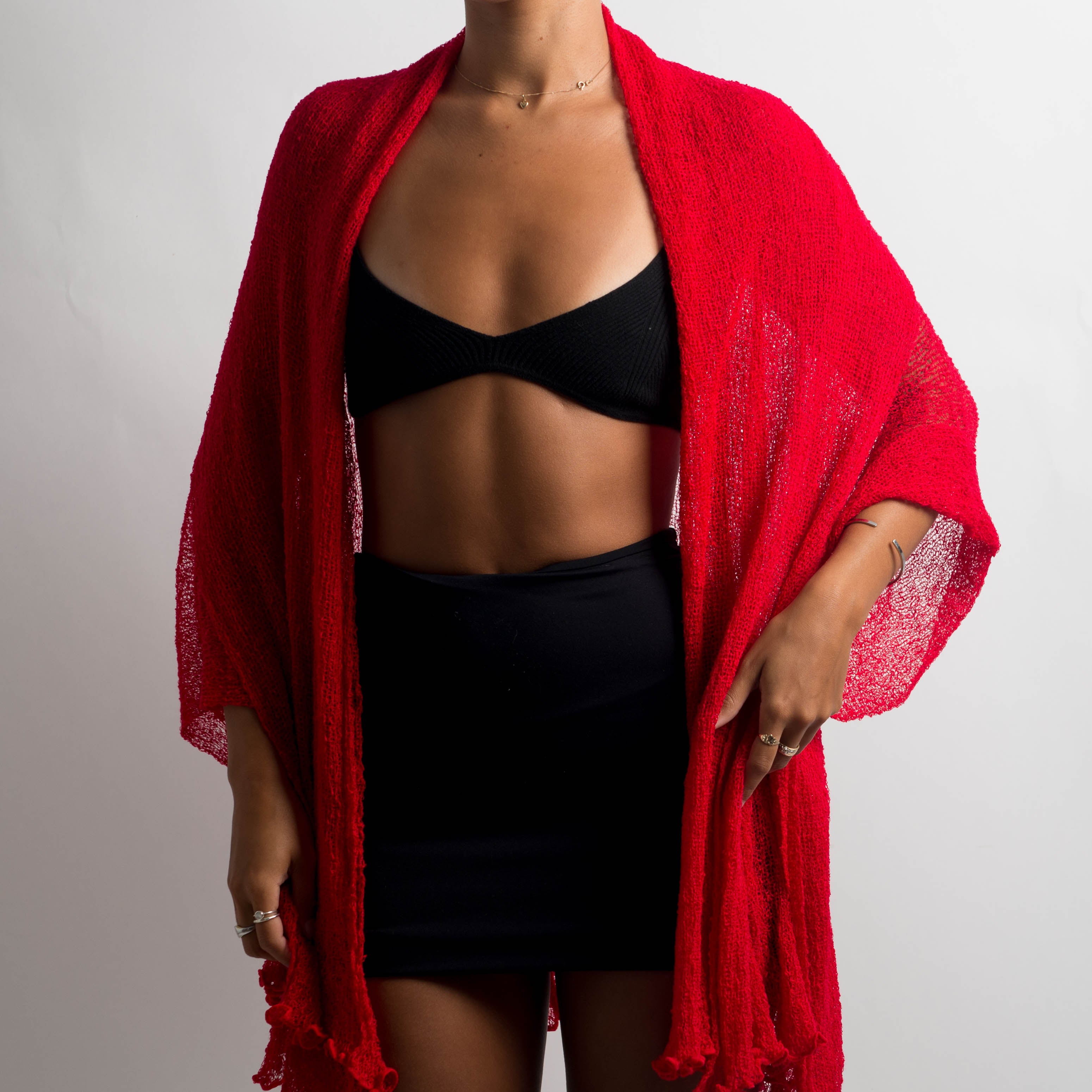 RED WOVEN CARDIGAN