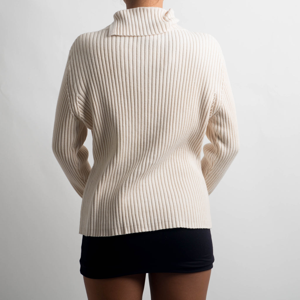 BEIGE RIB TURTLENECK TOP