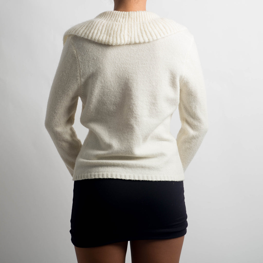 CREAM RUFFLE TIE FRONT CARDIGAN