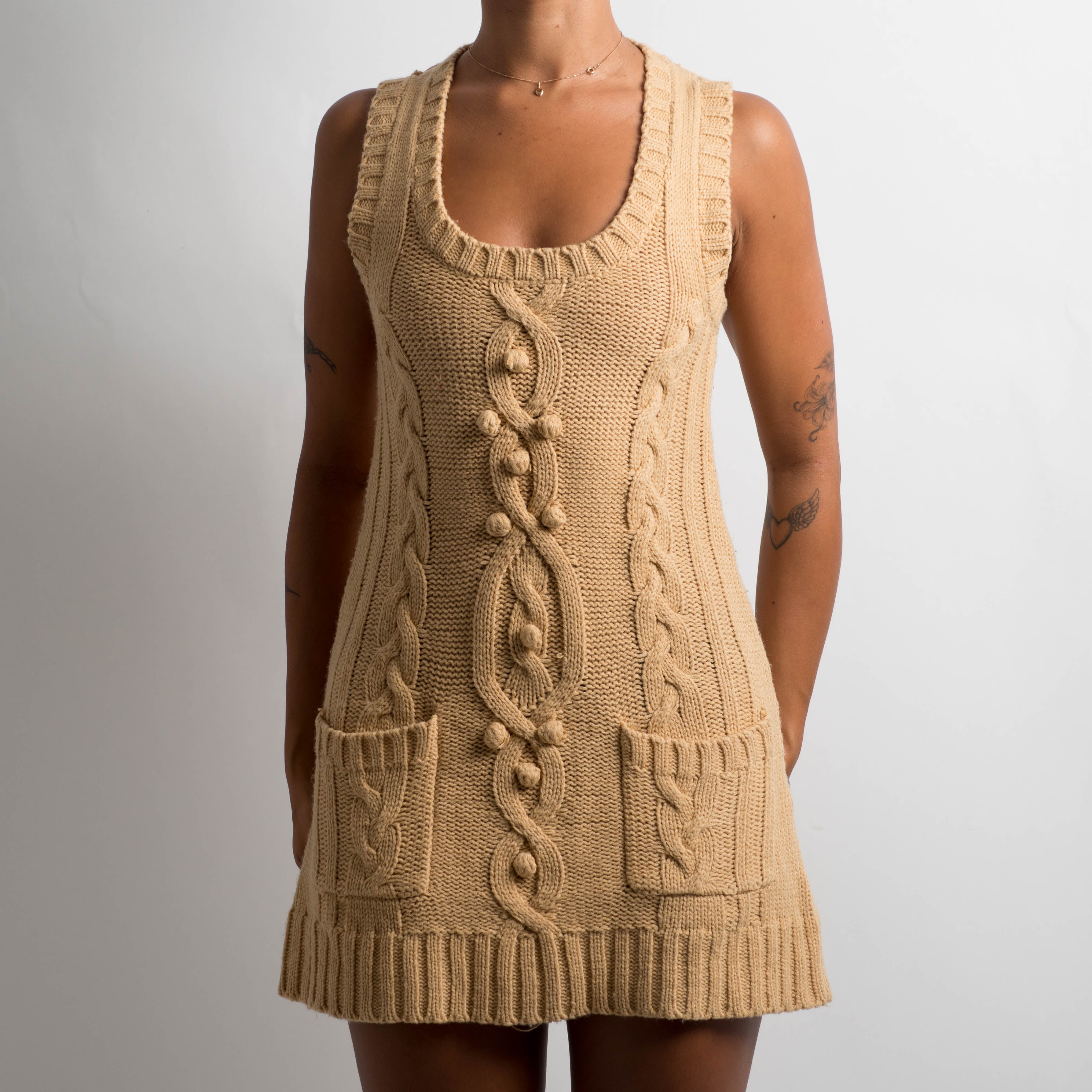 TAN KNIT MINI DRESS
