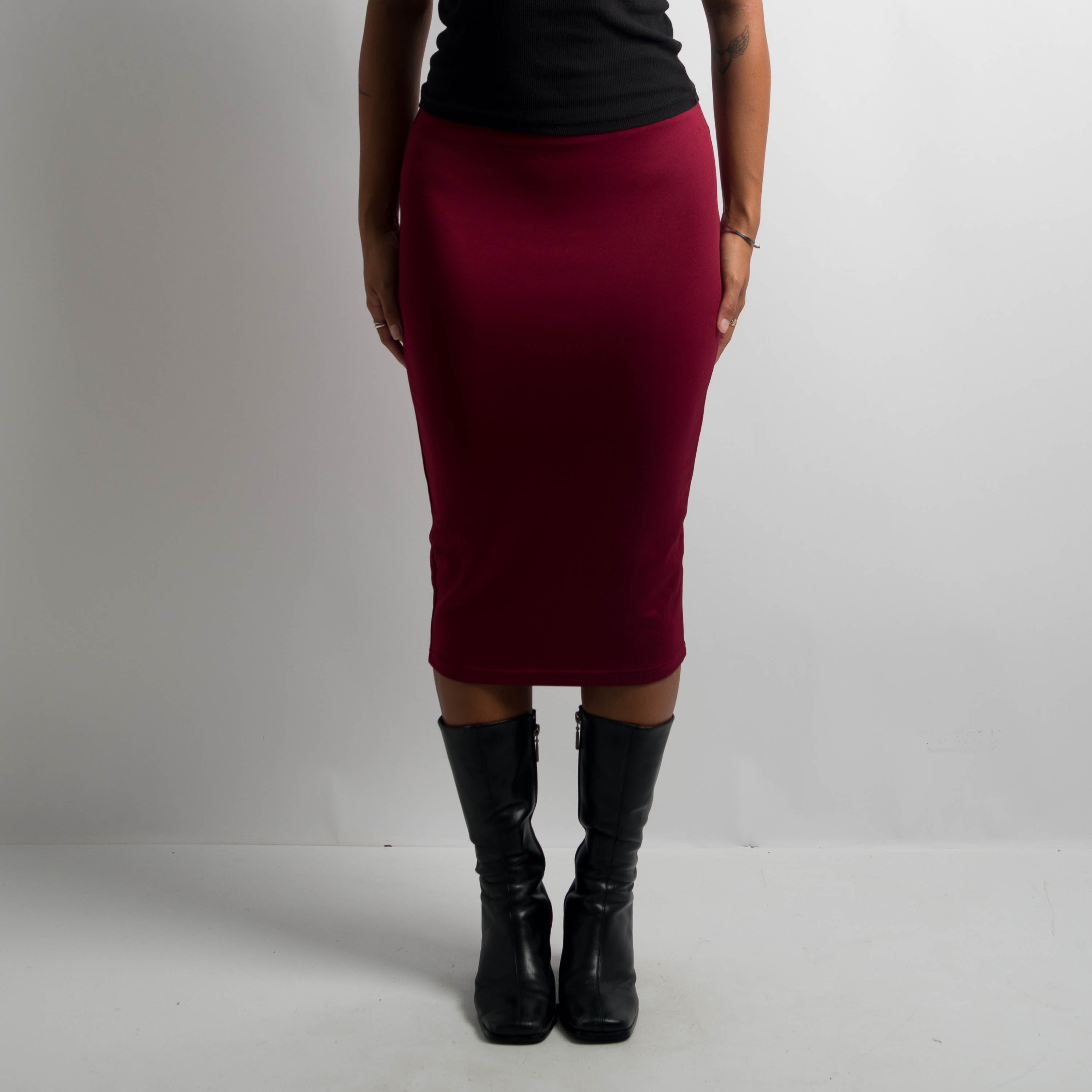 MAROON STRETCH MIDI SKIRT