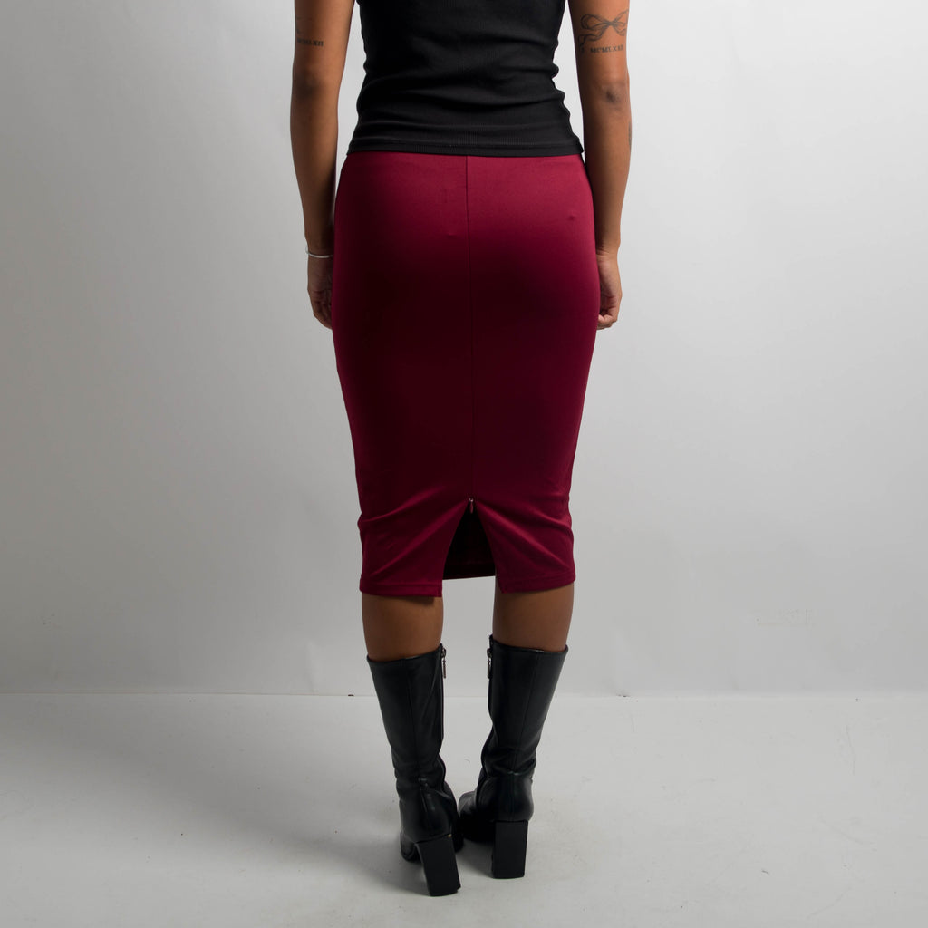 MAROON STRETCH MIDI SKIRT