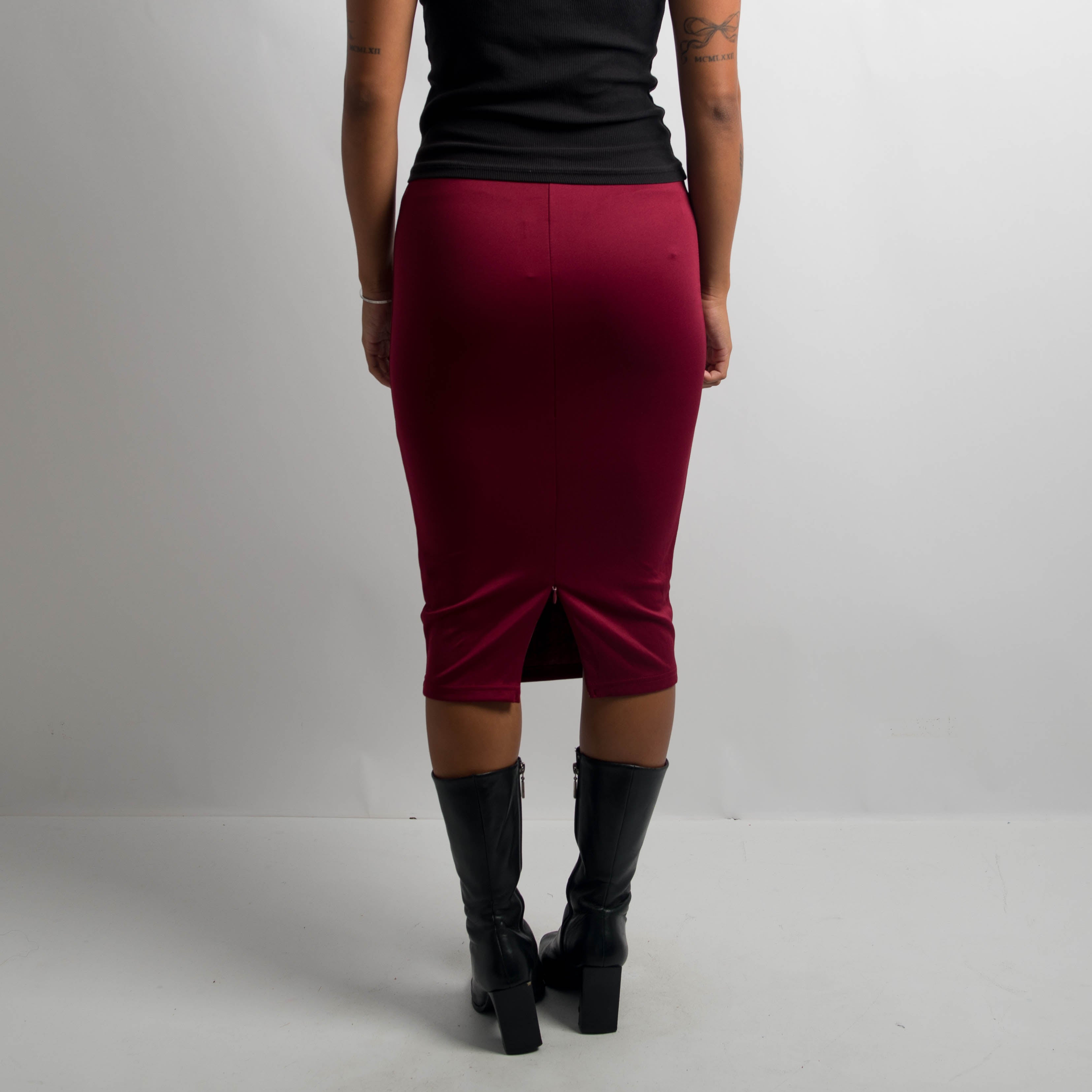 MAROON STRETCH MIDI SKIRT
