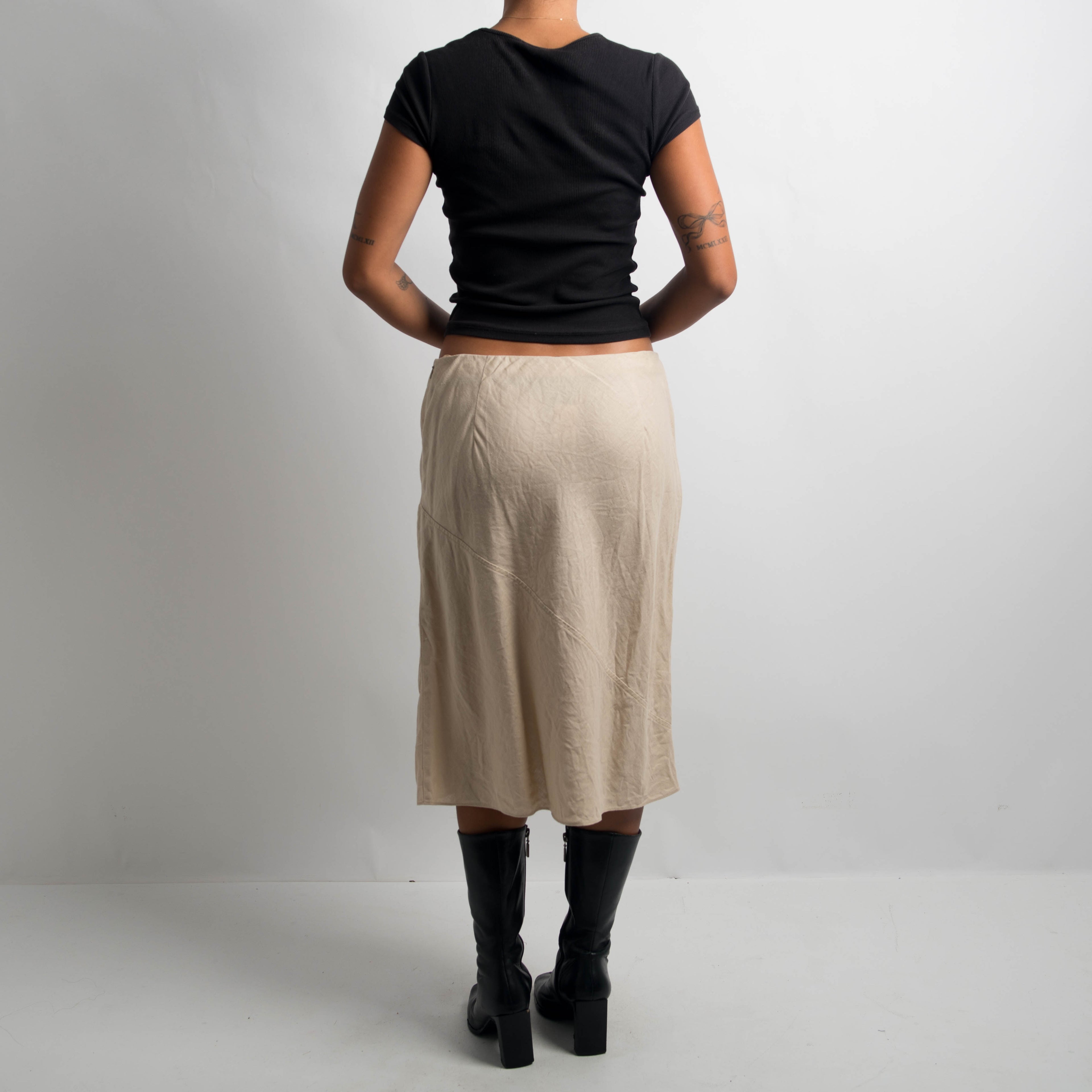 CREAM LINEN MIDI SKIRT