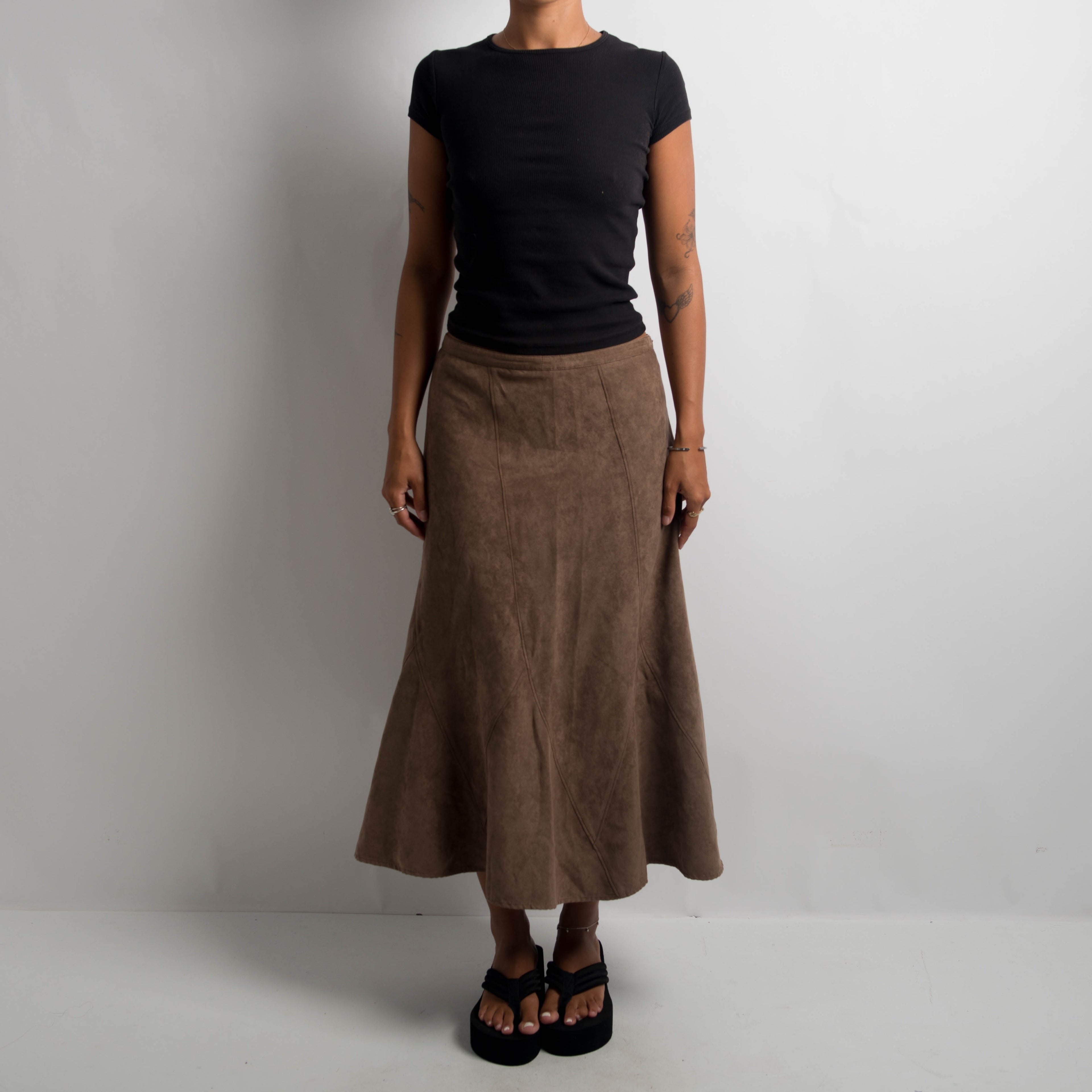 BROWN SUEDETTE SKIRT