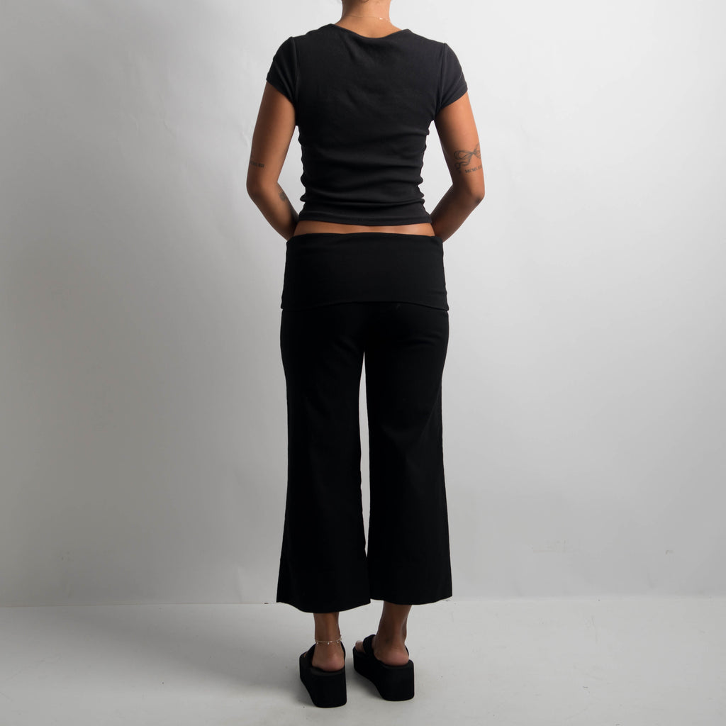 BLACK FOLD OVER CAPRI PANTS