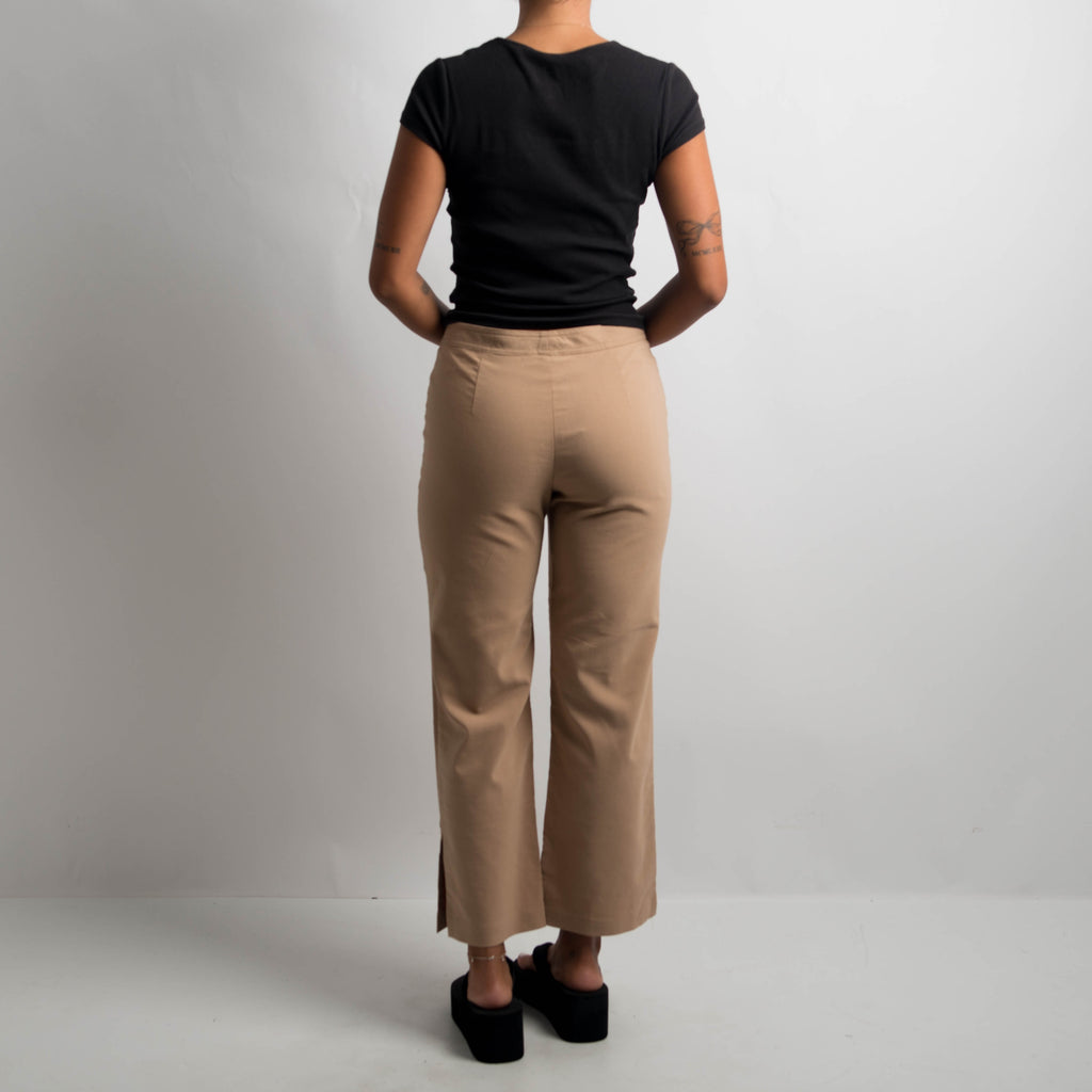 TAN BOOTCUT CAPRI PANTS
