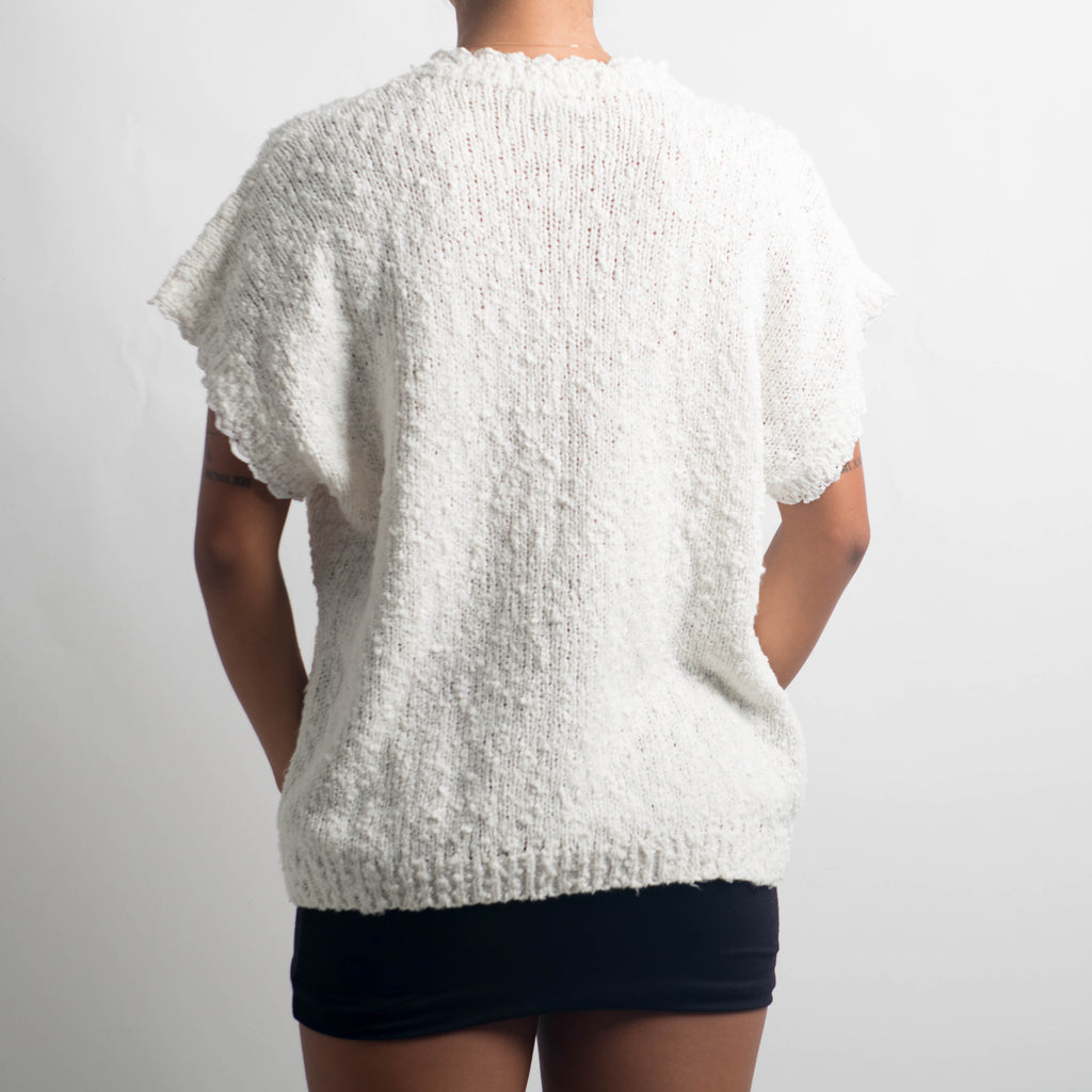 WHITE KNIT SHORT SLEEVE TOP