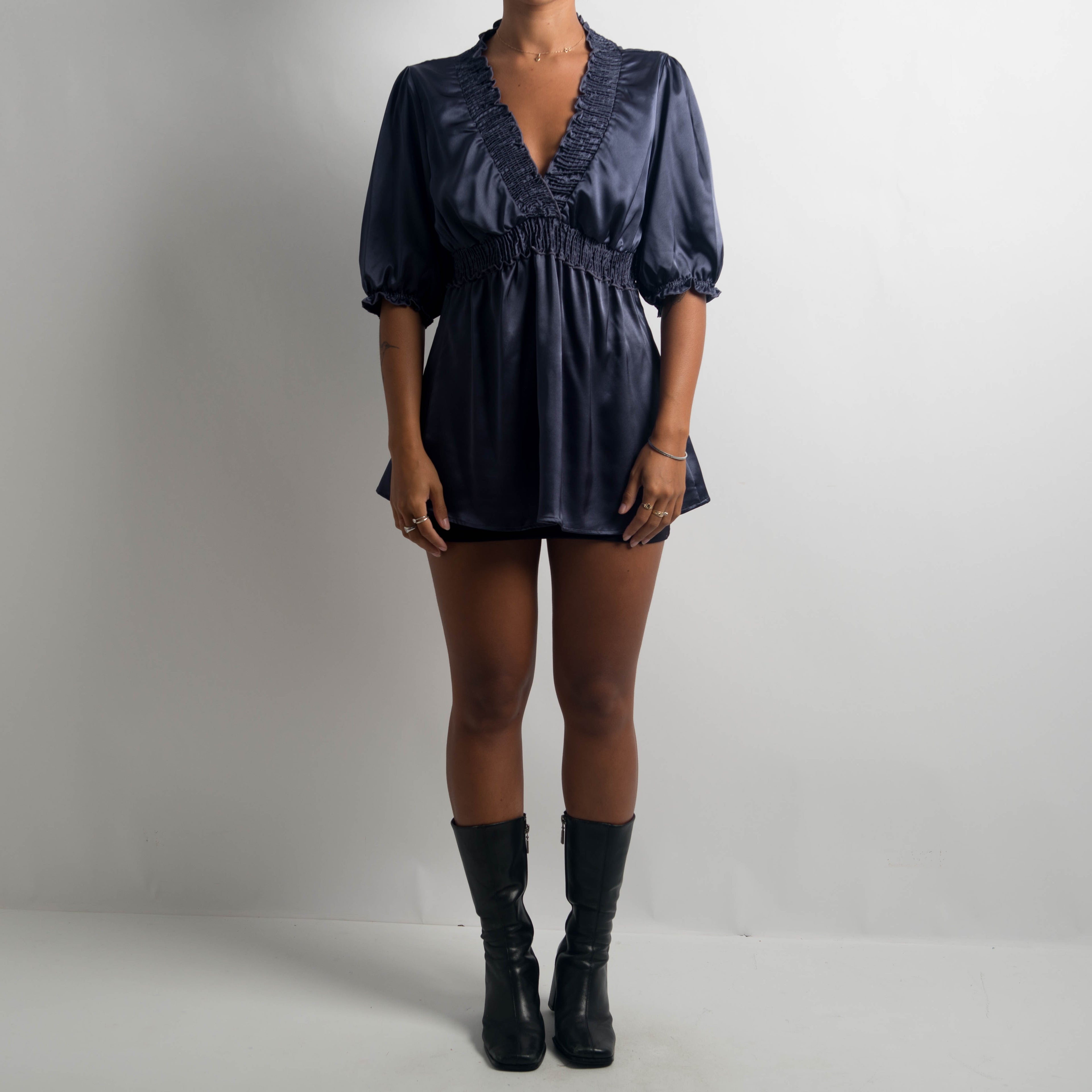 SHIRRED SATIN BLOUSE