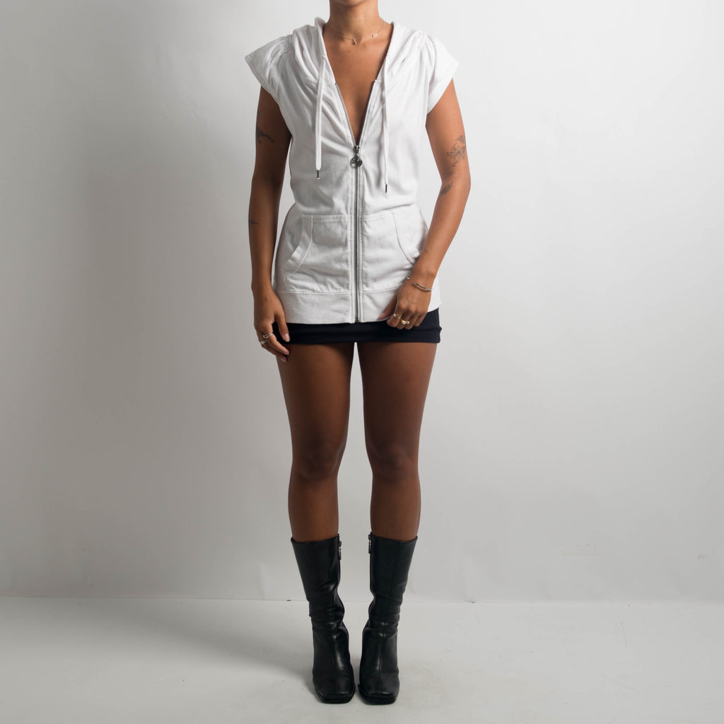 WHITE HOODED ZIP TOP