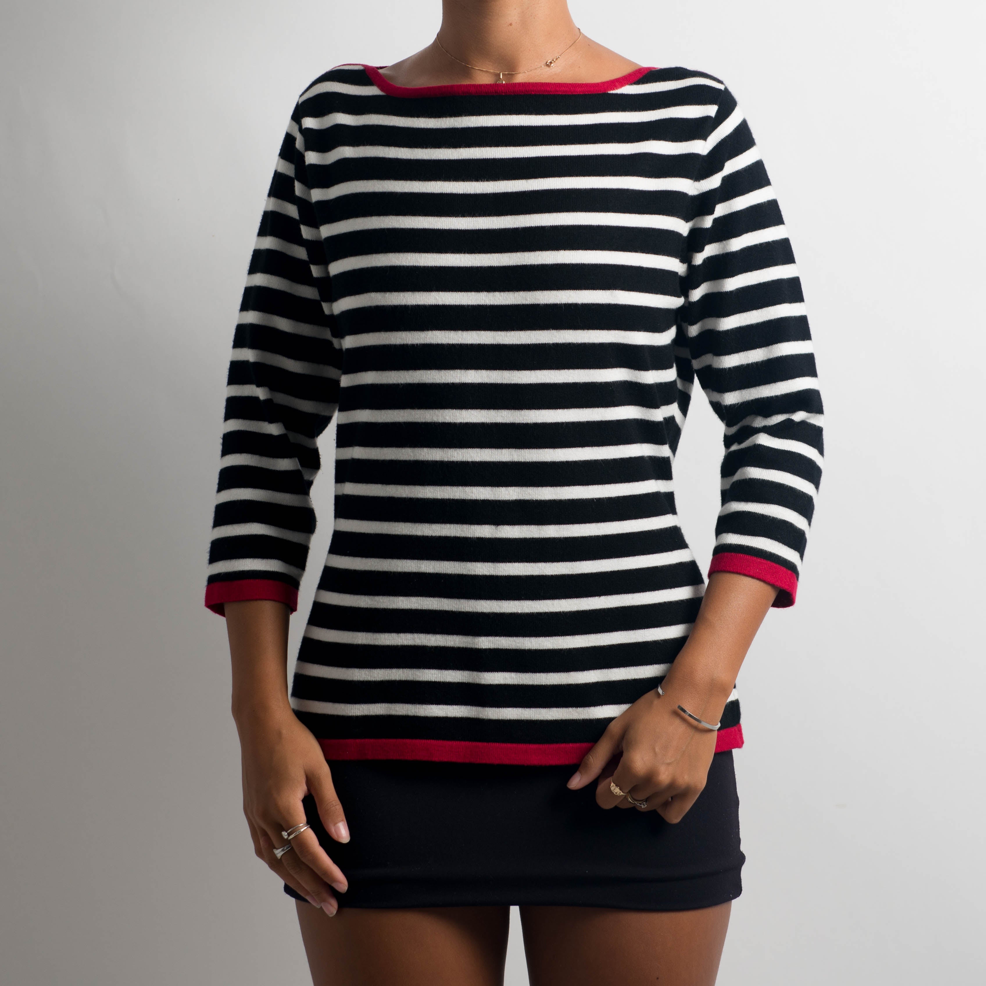 STRIPED KNIT 3/4 SLEEVE TOP