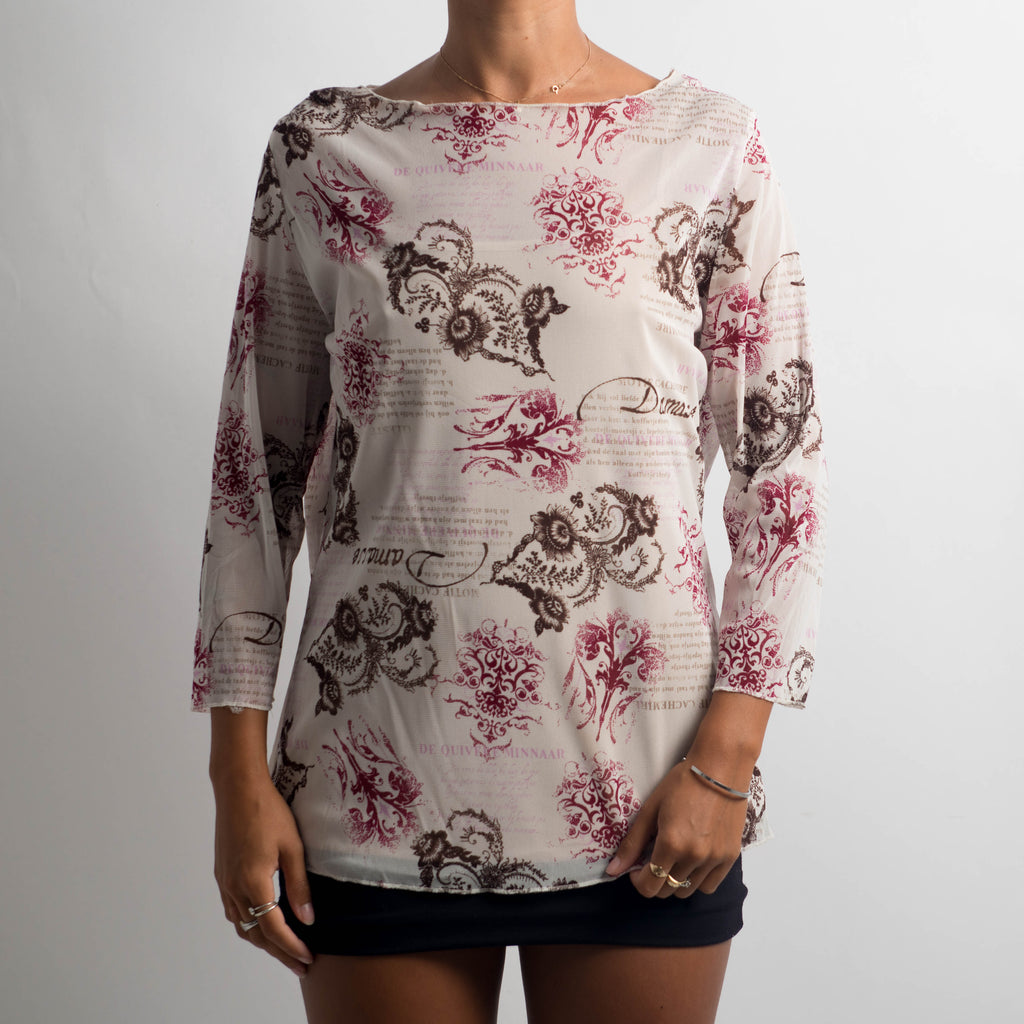 FLORAL MESH LONG SLEEVE TOP