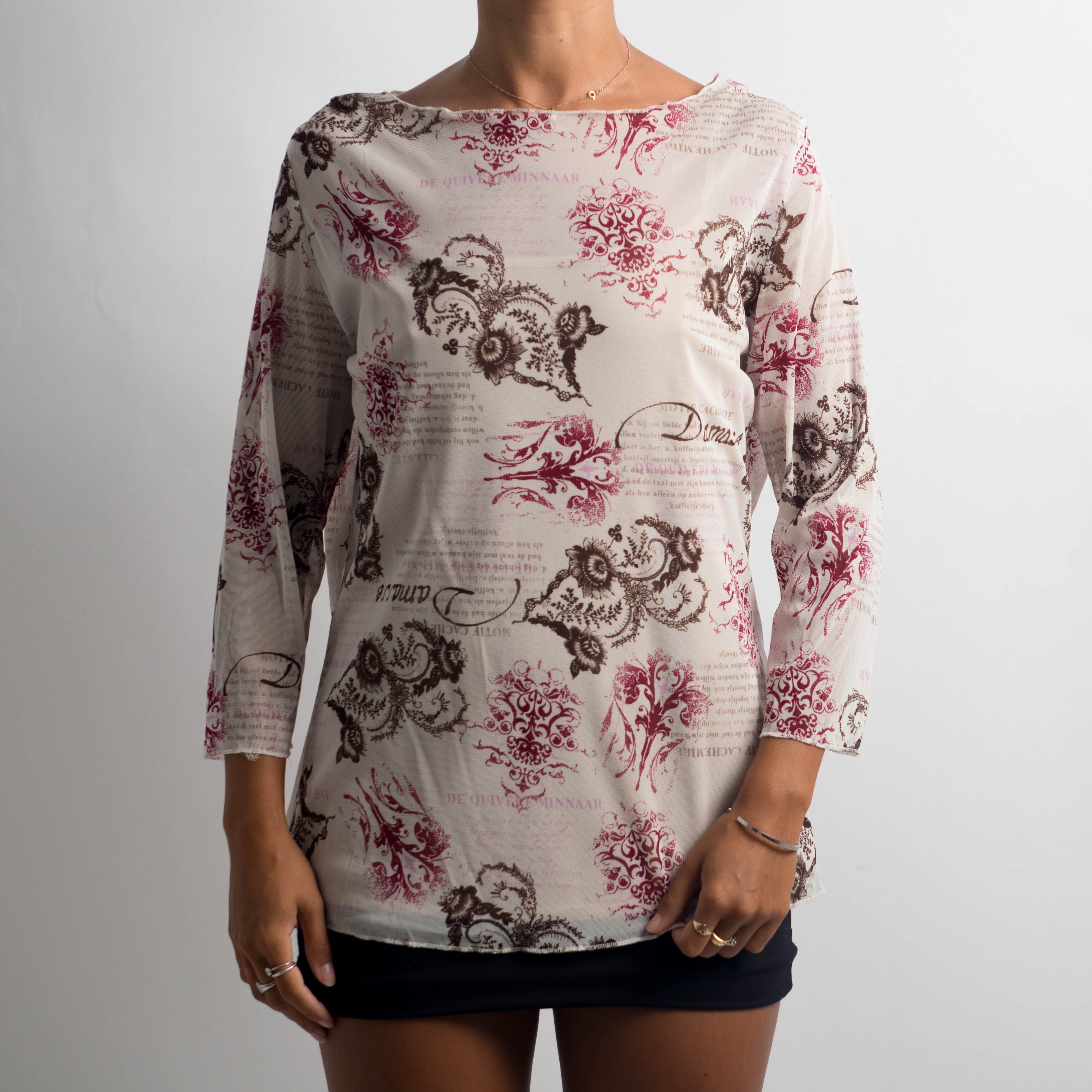 FLORAL MESH LONG SLEEVE TOP